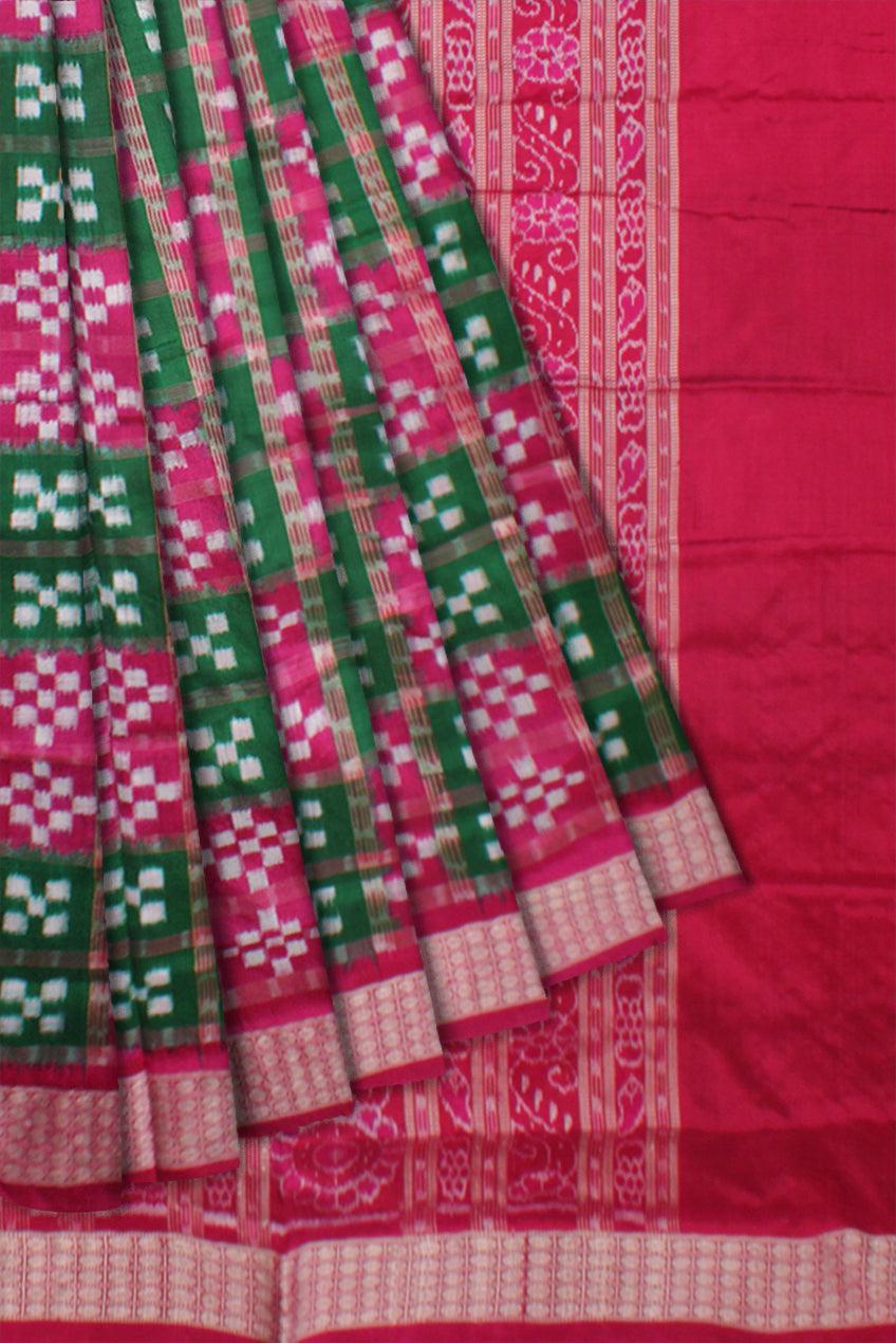 ROSY PINK AND GREEN COLOR BASE PURE PASAPALI PATTERN SILK SAREE, WITH MATCHING BLOUSE PIECE. - Koshali Arts & Crafts Enterprise