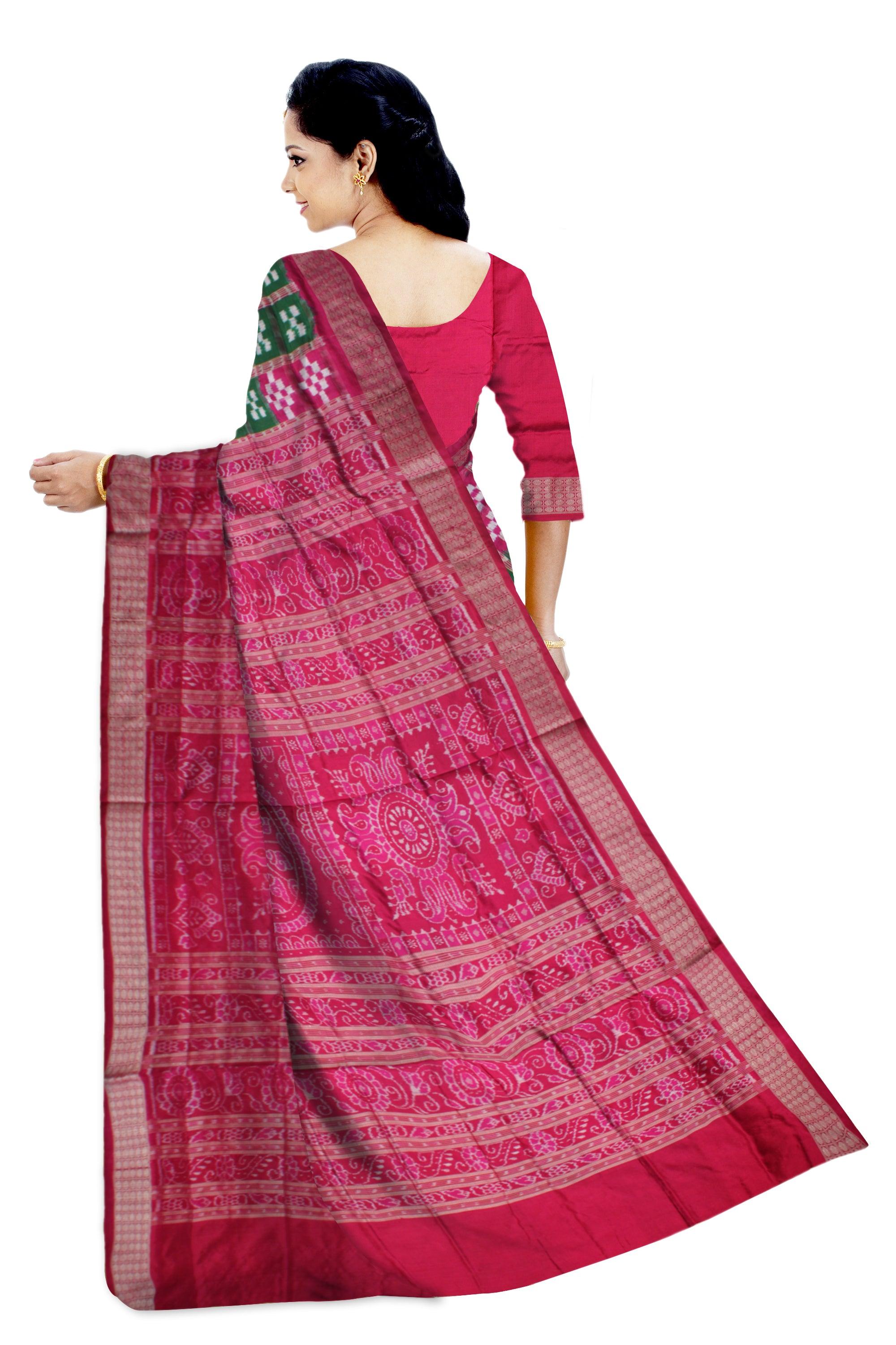ROSY PINK AND GREEN COLOR BASE PURE PASAPALI PATTERN SILK SAREE, WITH MATCHING BLOUSE PIECE. - Koshali Arts & Crafts Enterprise