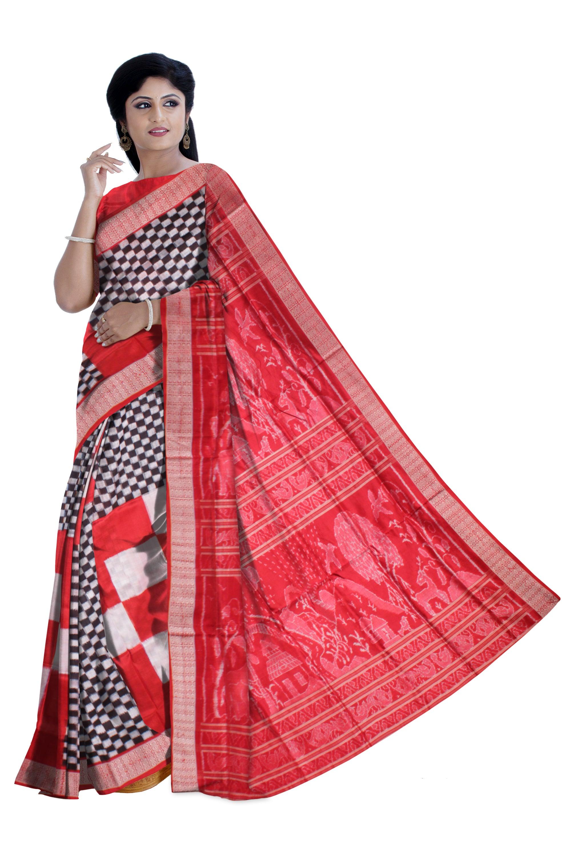 TRADITIONAL VILLAGE PATTERN PALLU WITH 3D COLOR BODY BIG PASAPALI PURE SILK SAREE , WITH MATCHING BLOUSE PIECE. - Koshali Arts & Crafts Enterprise