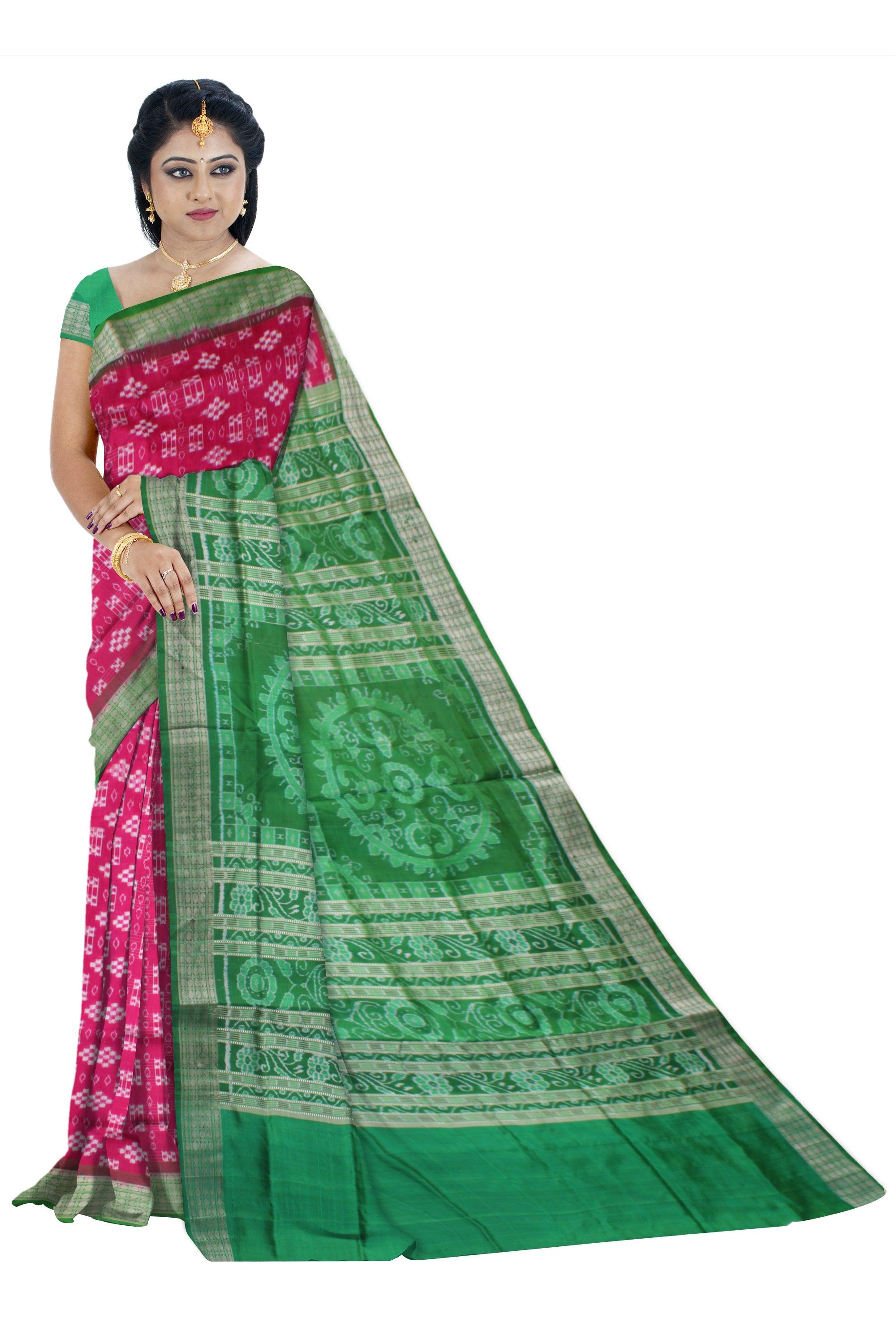 PINK AND GREEN COLOR PURE PASAPALI PATA SAREE, WITH BLOUSE PIECE. - Koshali Arts & Crafts Enterprise