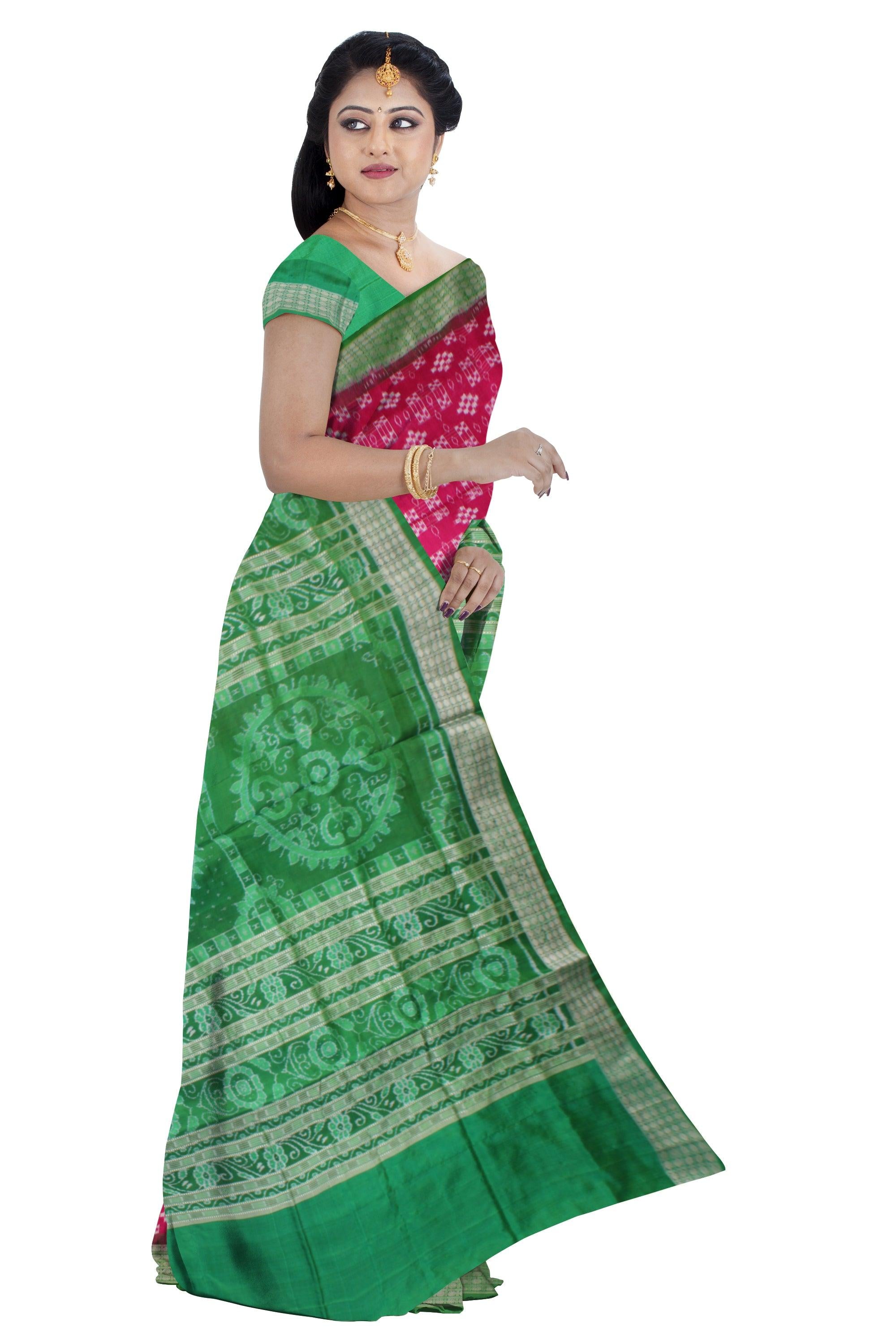 PINK AND GREEN COLOR PURE PASAPALI PATA SAREE, WITH BLOUSE PIECE. - Koshali Arts & Crafts Enterprise