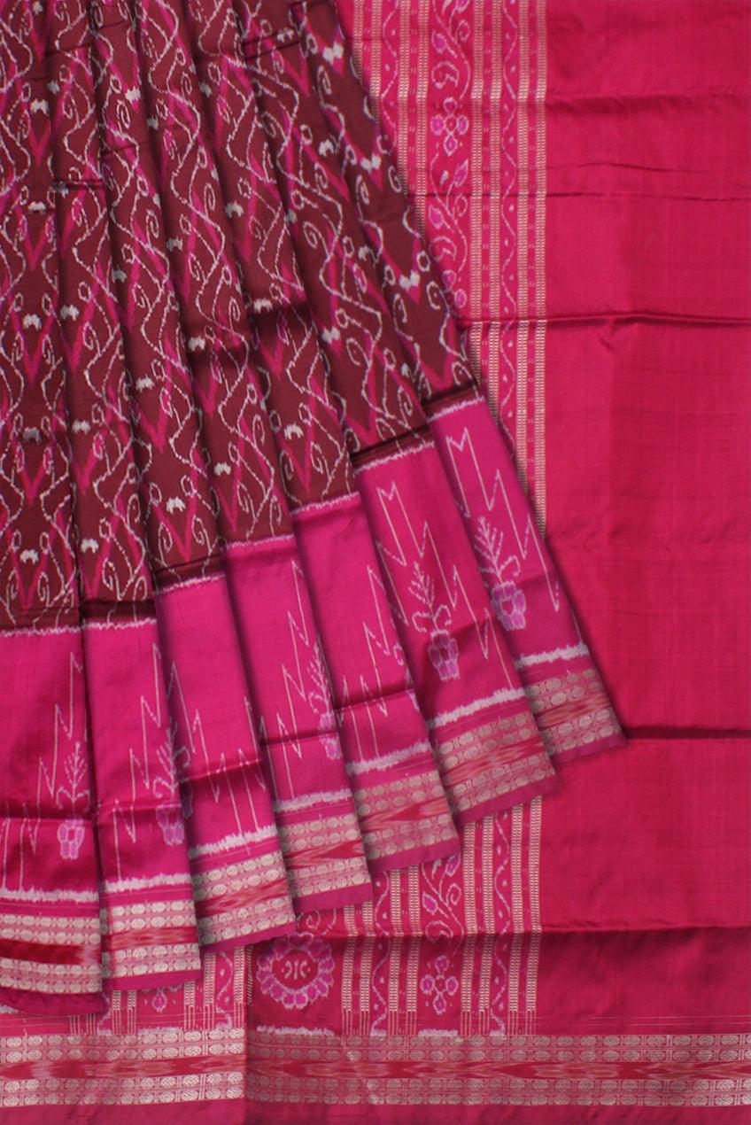 MAROON AND RANI COLOR IKAT PATTERN PURE PATA SAREE, WITH BLOUSE PIECE. - Koshali Arts & Crafts Enterprise
