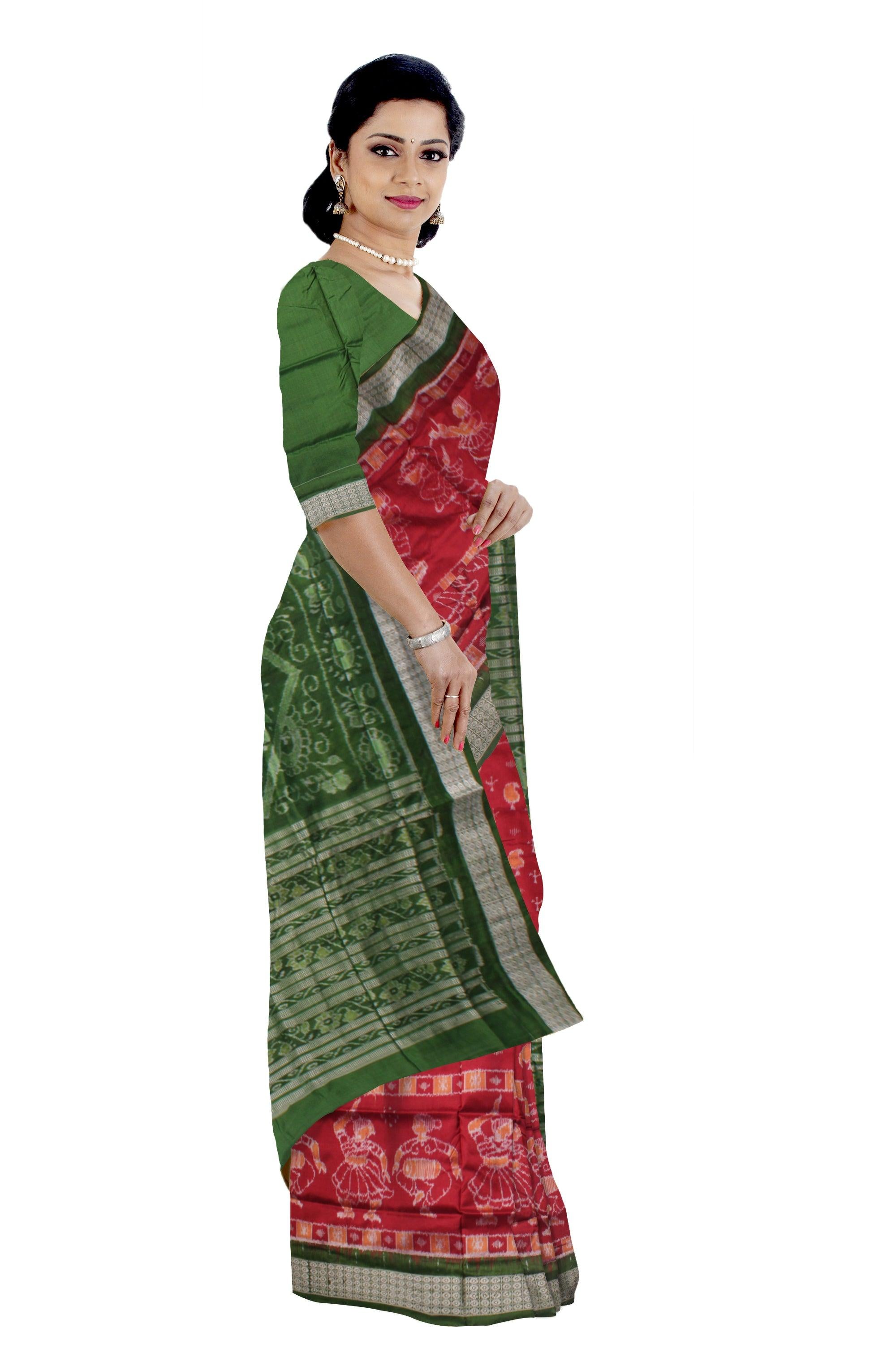 NARTAKI PATTERN PURE SILK SAREE IS MAROON AND GREEN COLOR BASE, ATTACHED WITH MATCHING BLOUSE PIECE. - Koshali Arts & Crafts Enterprise