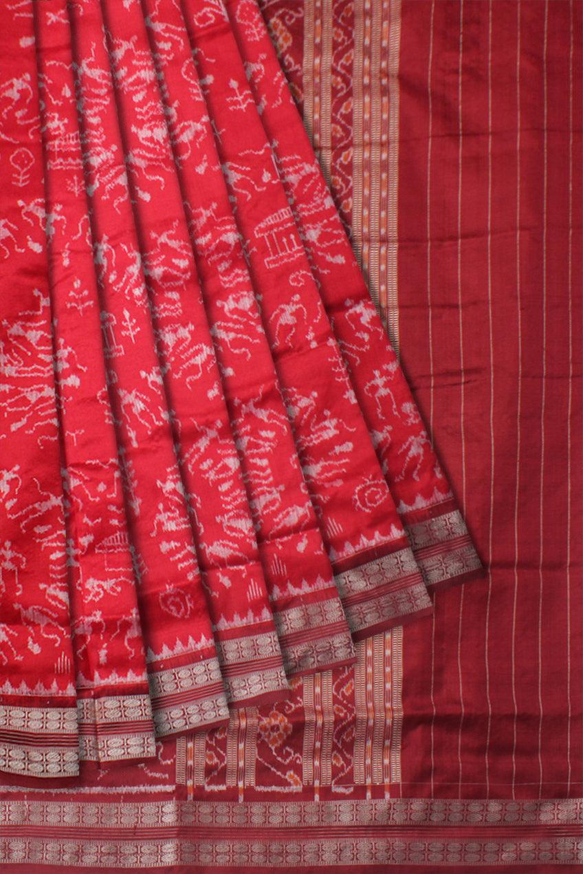 NEW PATTERN PANCHA KUTI TERRACOTTA PATTERN PURE SILK SAREE IS RED AND MAROON COLOR BASE, COMES WITH MATCHING BLOUSE PIECE. - Koshali Arts & Crafts Enterprise