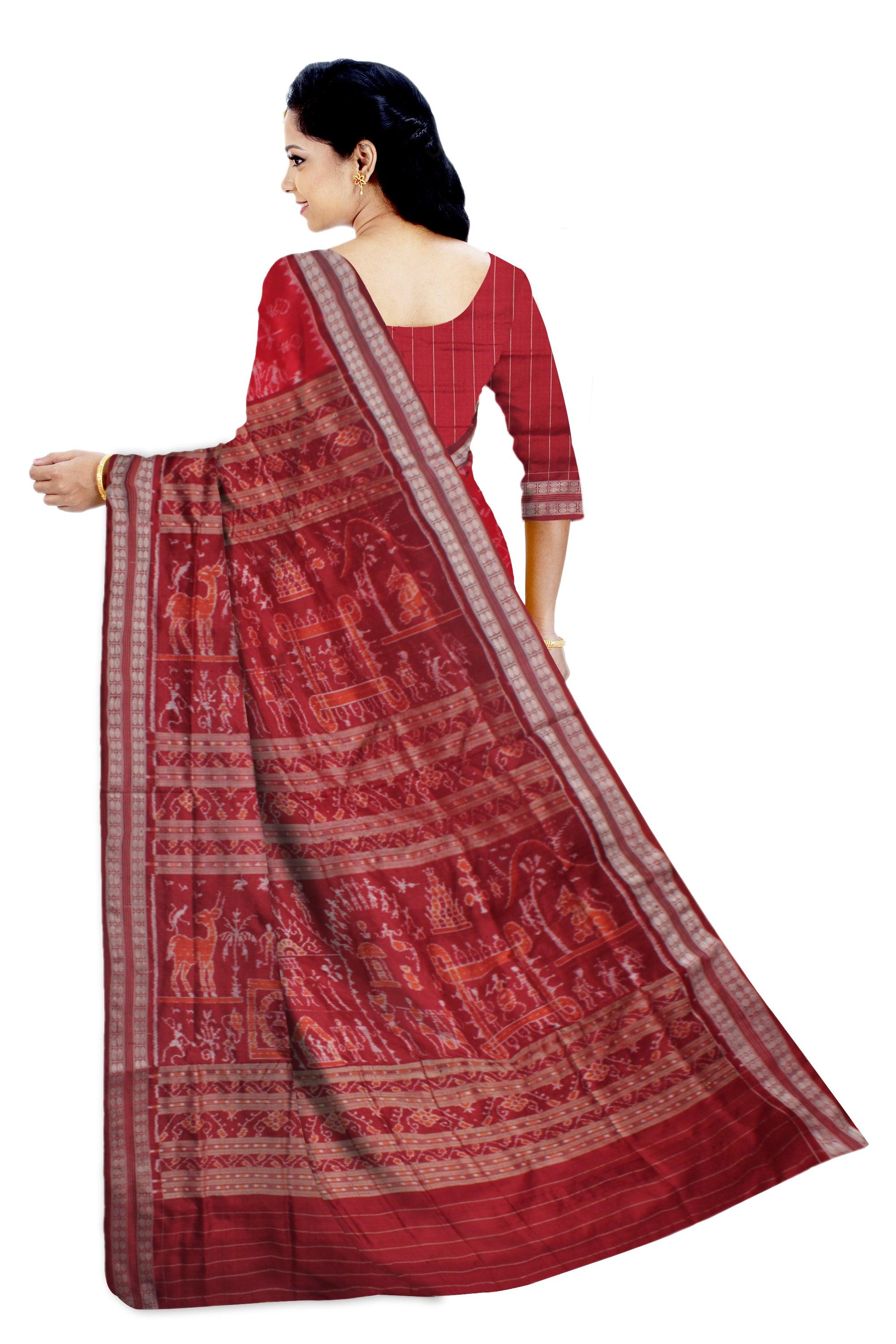 NEW PATTERN PANCHA KUTI TERRACOTTA PATTERN PURE SILK SAREE IS RED AND MAROON COLOR BASE, COMES WITH MATCHING BLOUSE PIECE. - Koshali Arts & Crafts Enterprise