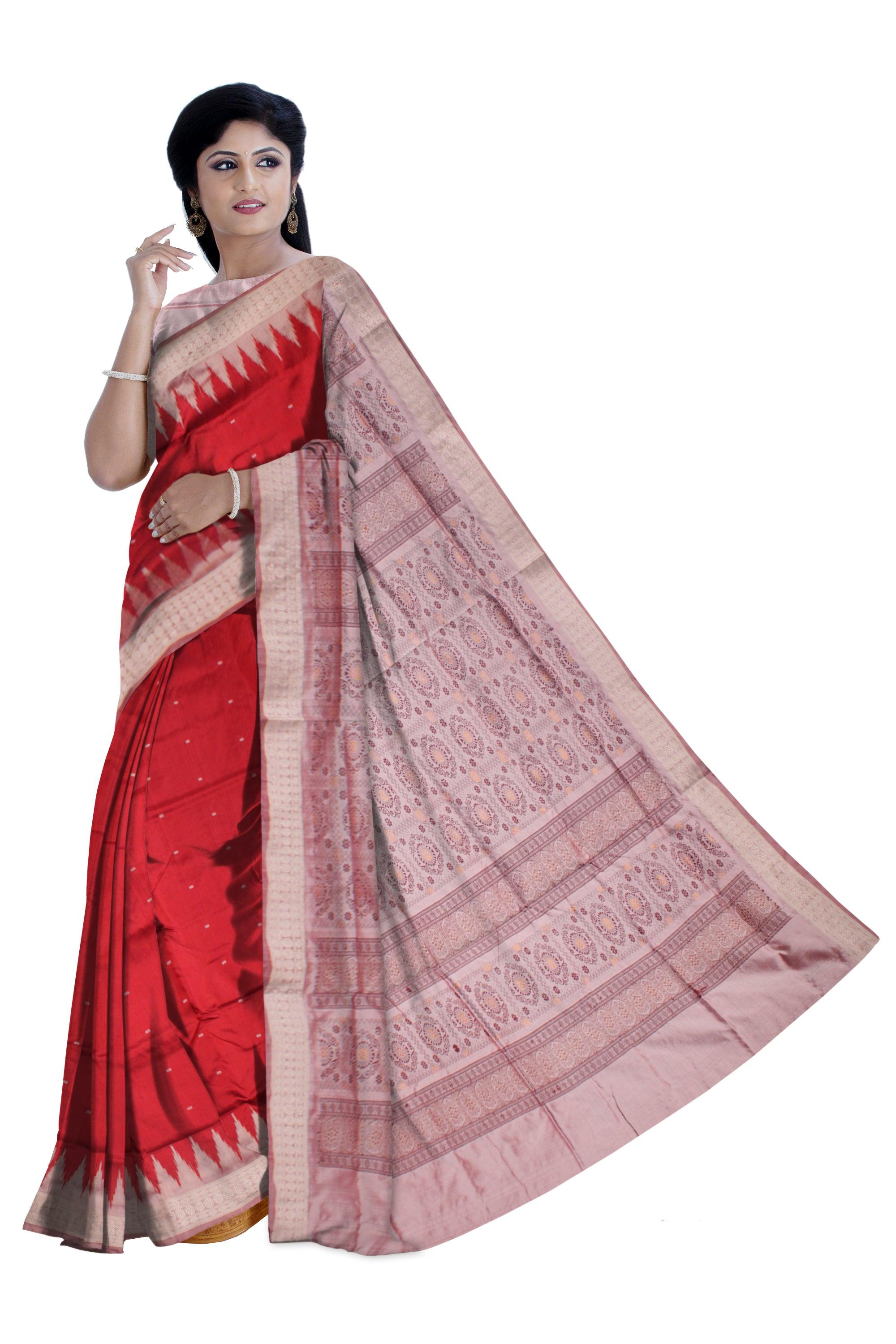 MARRAIGE COLLECTION SMALL BOTTY PATTERN PATA SAREE IS RED AND GRAY COLOR BASE, AVAILABLE WITH MATCHING BLOUSE PIECE. - Koshali Arts & Crafts Enterprise