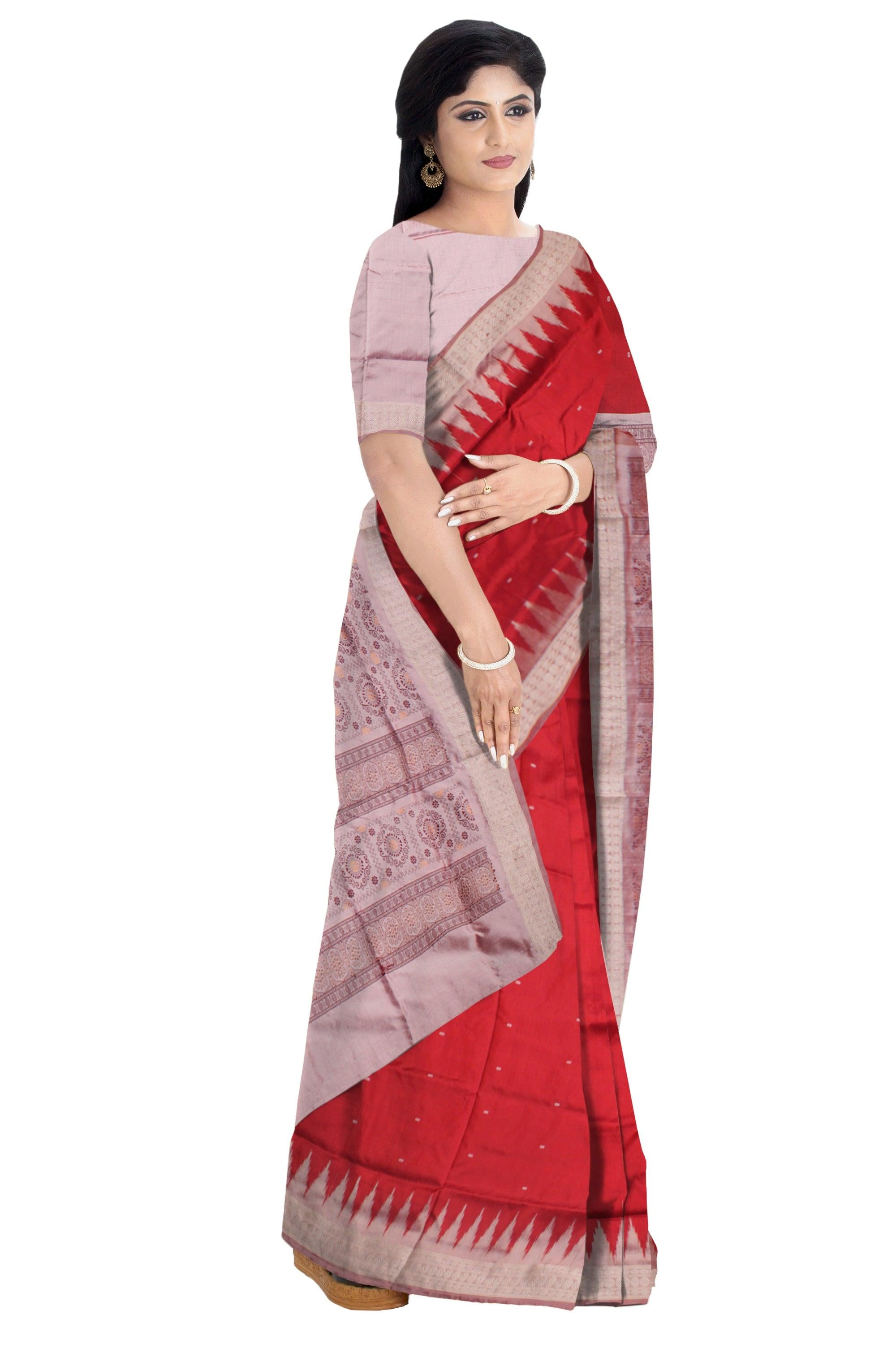MARRAIGE COLLECTION SMALL BOTTY PATTERN PATA SAREE IS RED AND GRAY COLOR BASE, AVAILABLE WITH MATCHING BLOUSE PIECE. - Koshali Arts & Crafts Enterprise