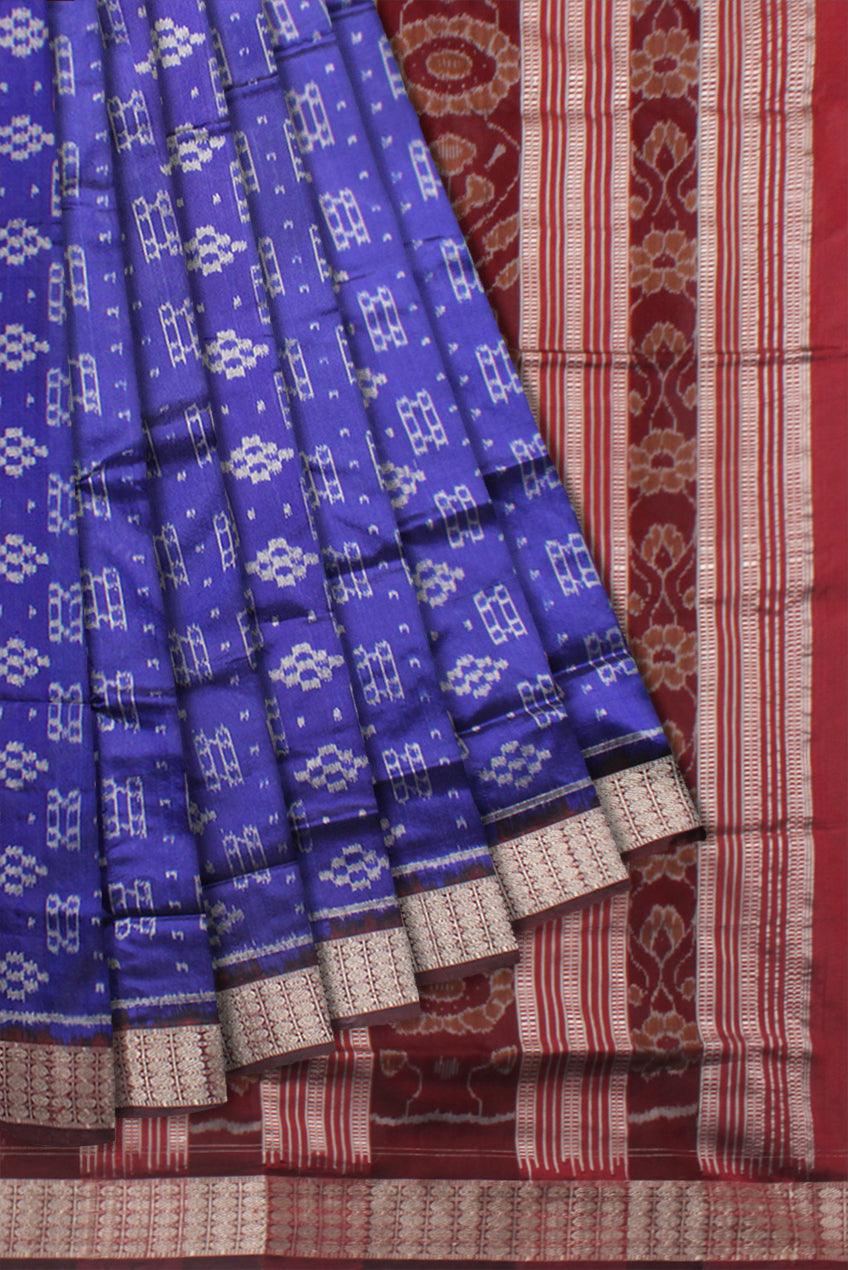 BLUE AND COFFEE COLOR PASAPALI PATTERN PATA SAREE , WITH BLOUSE PIECE. - Koshali Arts & Crafts Enterprise