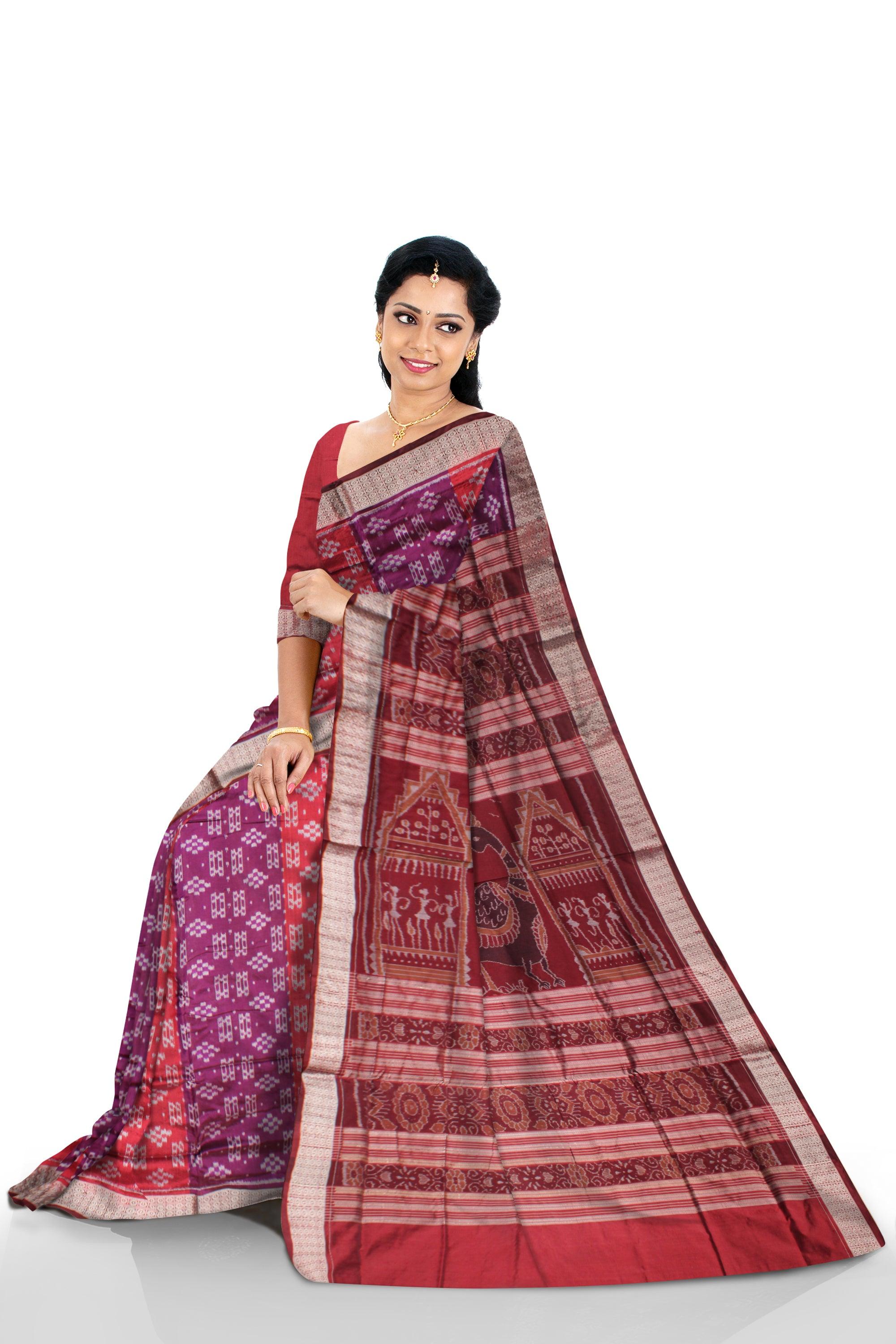 BODY DOUBLE COLOR PASAPALI PATTERN PATA  SAREE WITH BLOUSE PIECE. - Koshali Arts & Crafts Enterprise