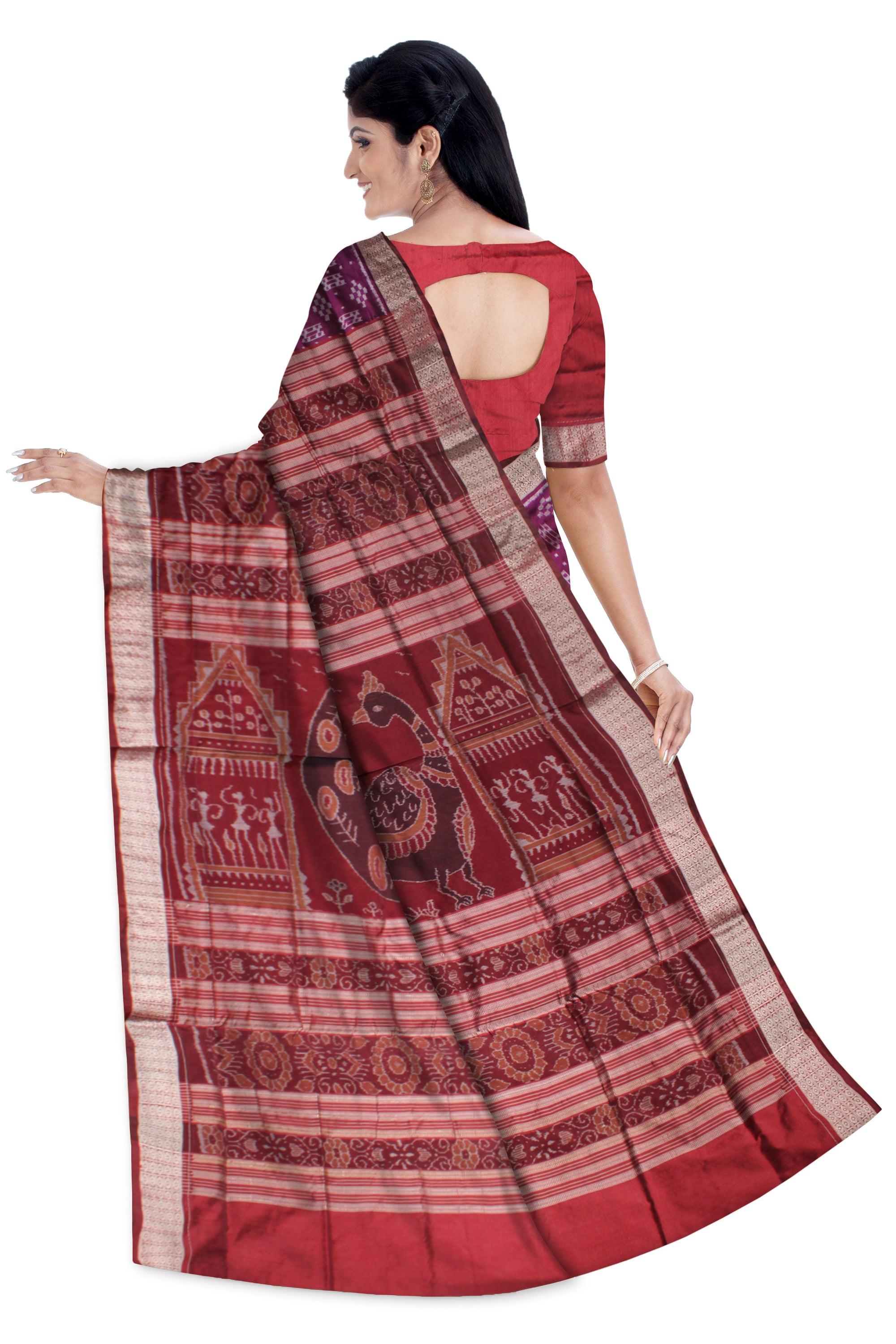 BODY DOUBLE COLOR PASAPALI PATTERN PATA  SAREE WITH BLOUSE PIECE. - Koshali Arts & Crafts Enterprise