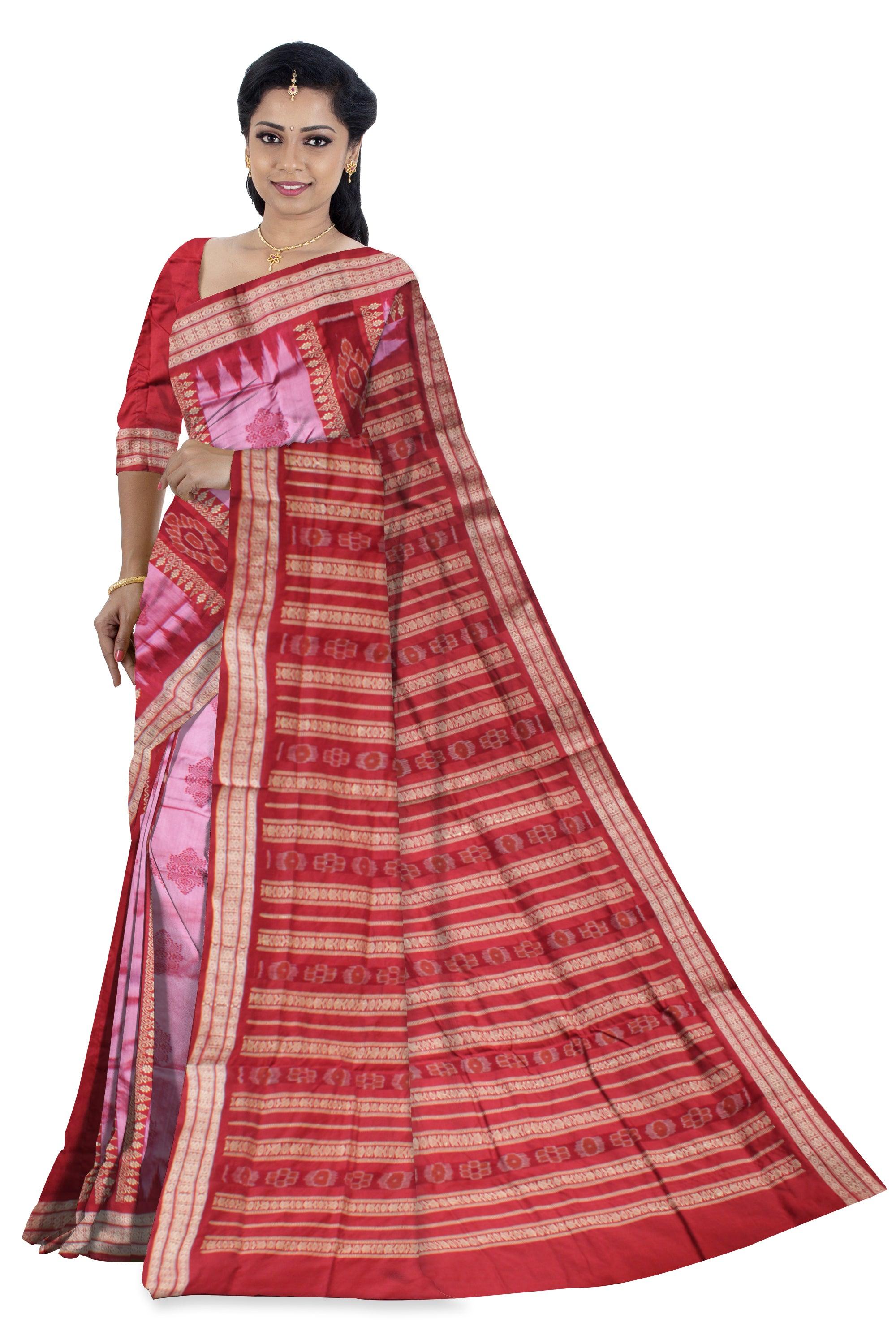 LIGHT PINK AND MAROON COLOR PATLI  PATA SAREE, WITH BLOUSE PIECE. - Koshali Arts & Crafts Enterprise