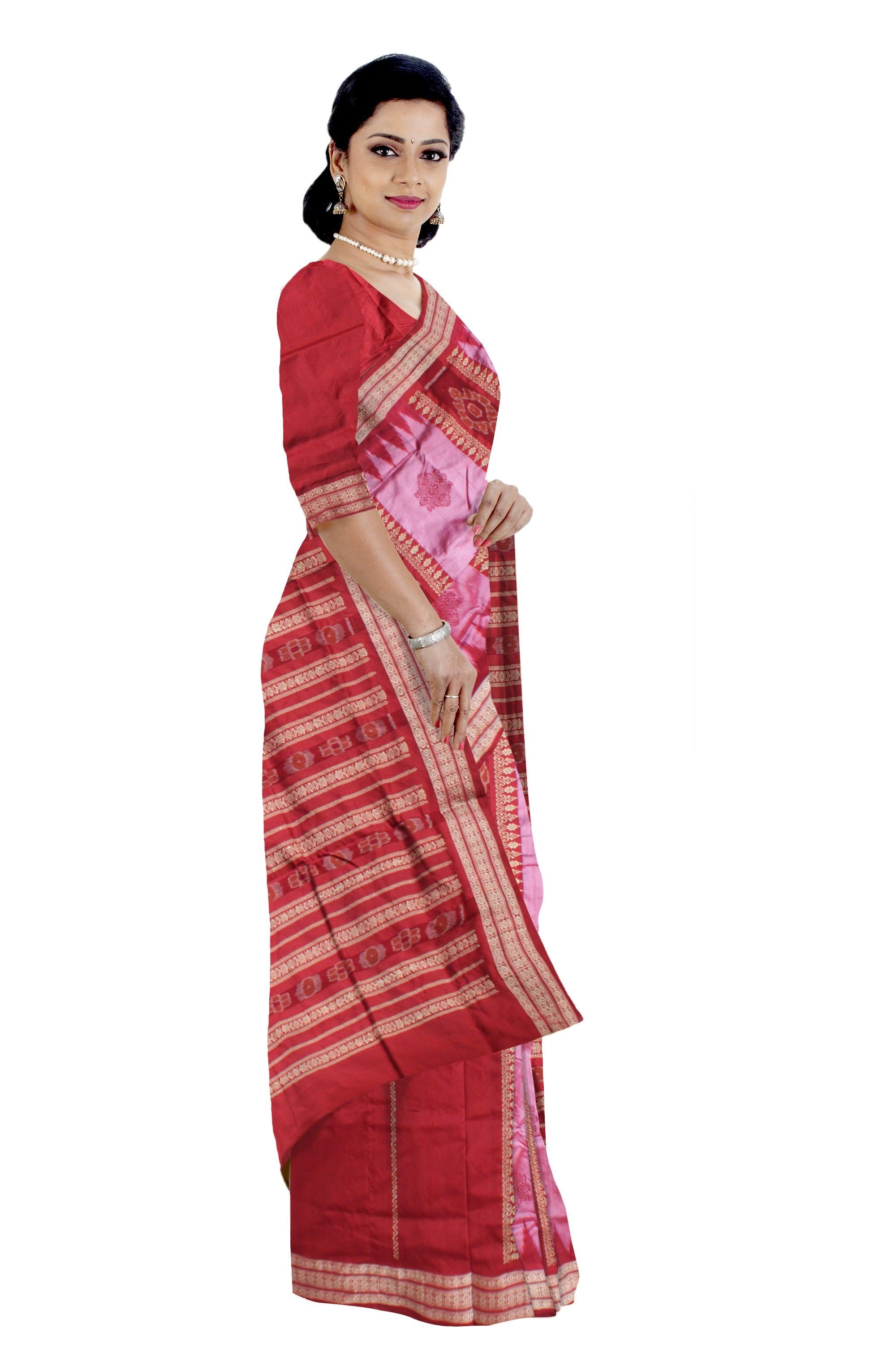 LIGHT PINK AND MAROON COLOR PATLI  PATA SAREE, WITH BLOUSE PIECE. - Koshali Arts & Crafts Enterprise