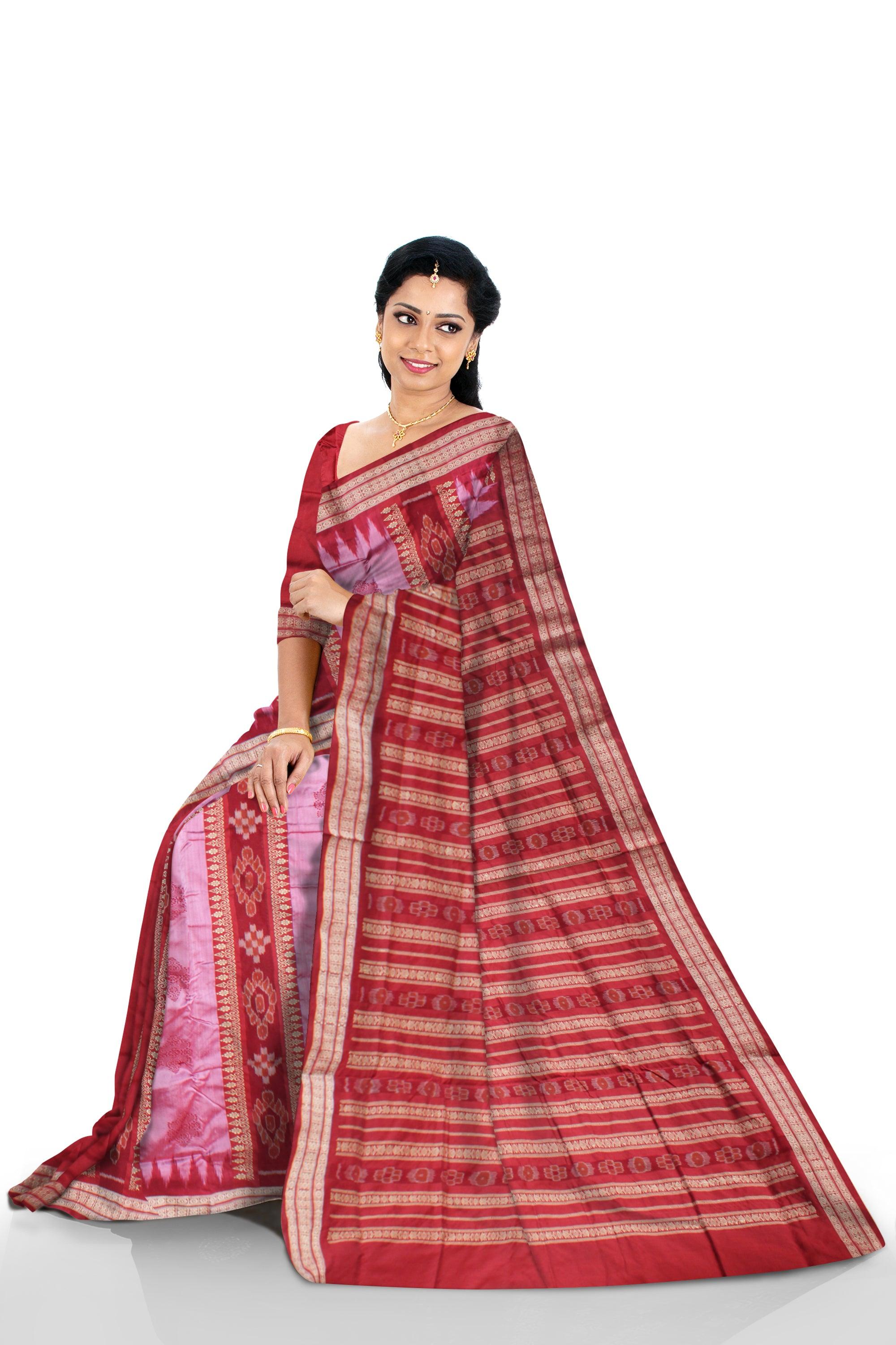 LIGHT PINK AND MAROON COLOR PATLI  PATA SAREE, WITH BLOUSE PIECE. - Koshali Arts & Crafts Enterprise