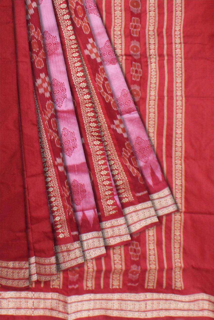 LIGHT PINK AND MAROON COLOR PATLI  PATA SAREE, WITH BLOUSE PIECE. - Koshali Arts & Crafts Enterprise