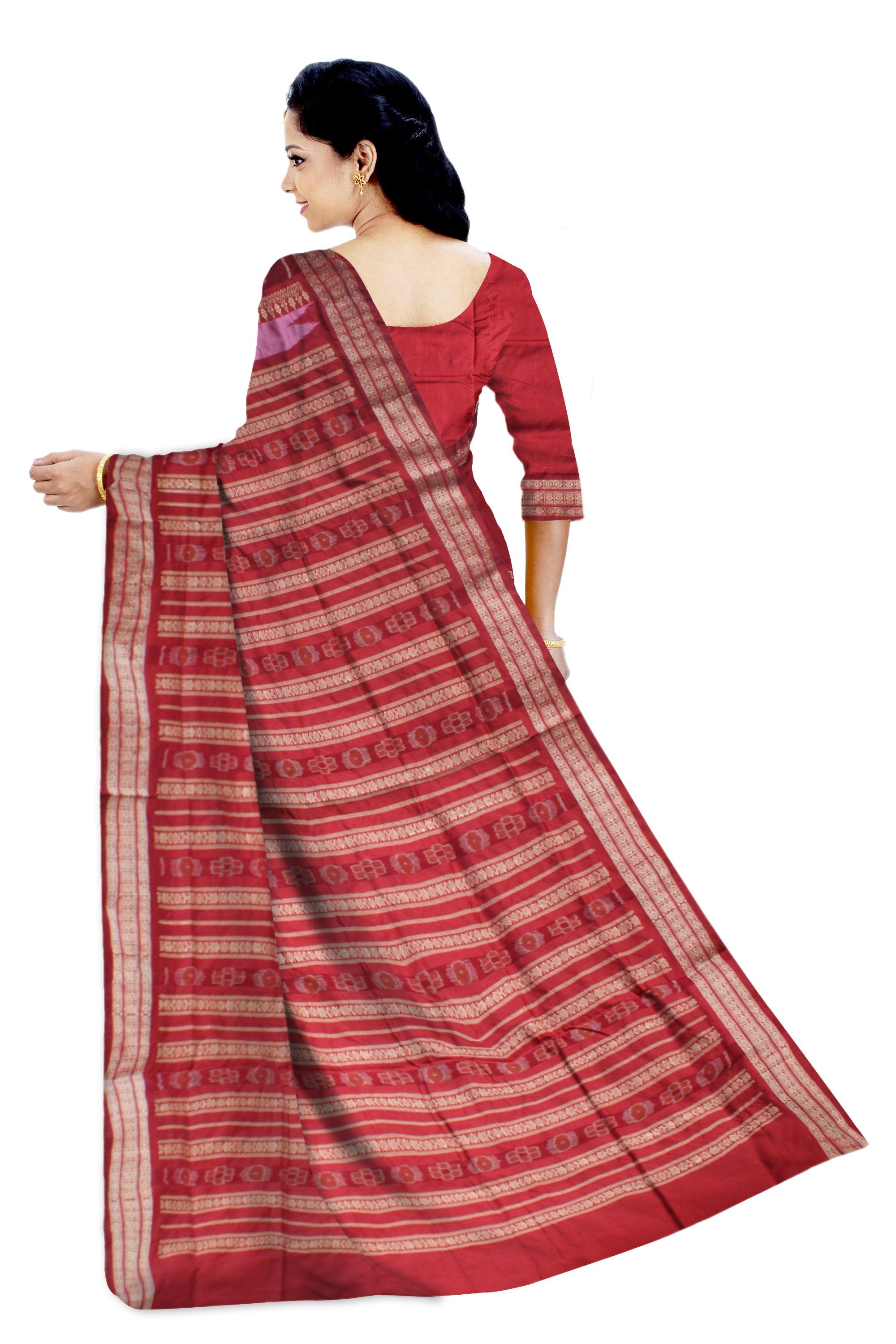 LIGHT PINK AND MAROON COLOR PATLI  PATA SAREE, WITH BLOUSE PIECE. - Koshali Arts & Crafts Enterprise