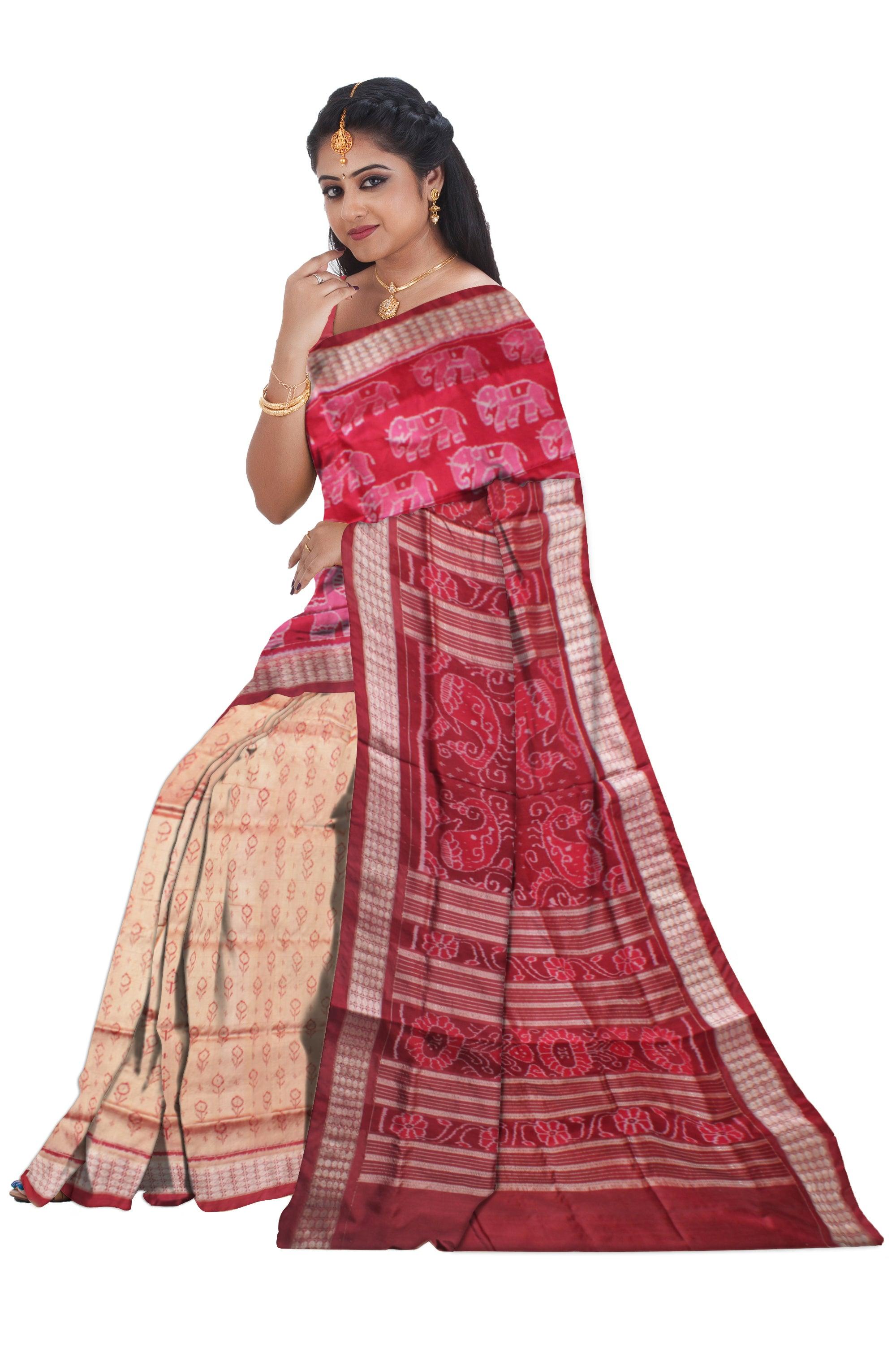 TRADITIONAL ELEPHANT PATTERN PATA SAREE IS 3D COLOR BASE, COMES WITH MATCHING BLOUSE PIECE. - Koshali Arts & Crafts Enterprise