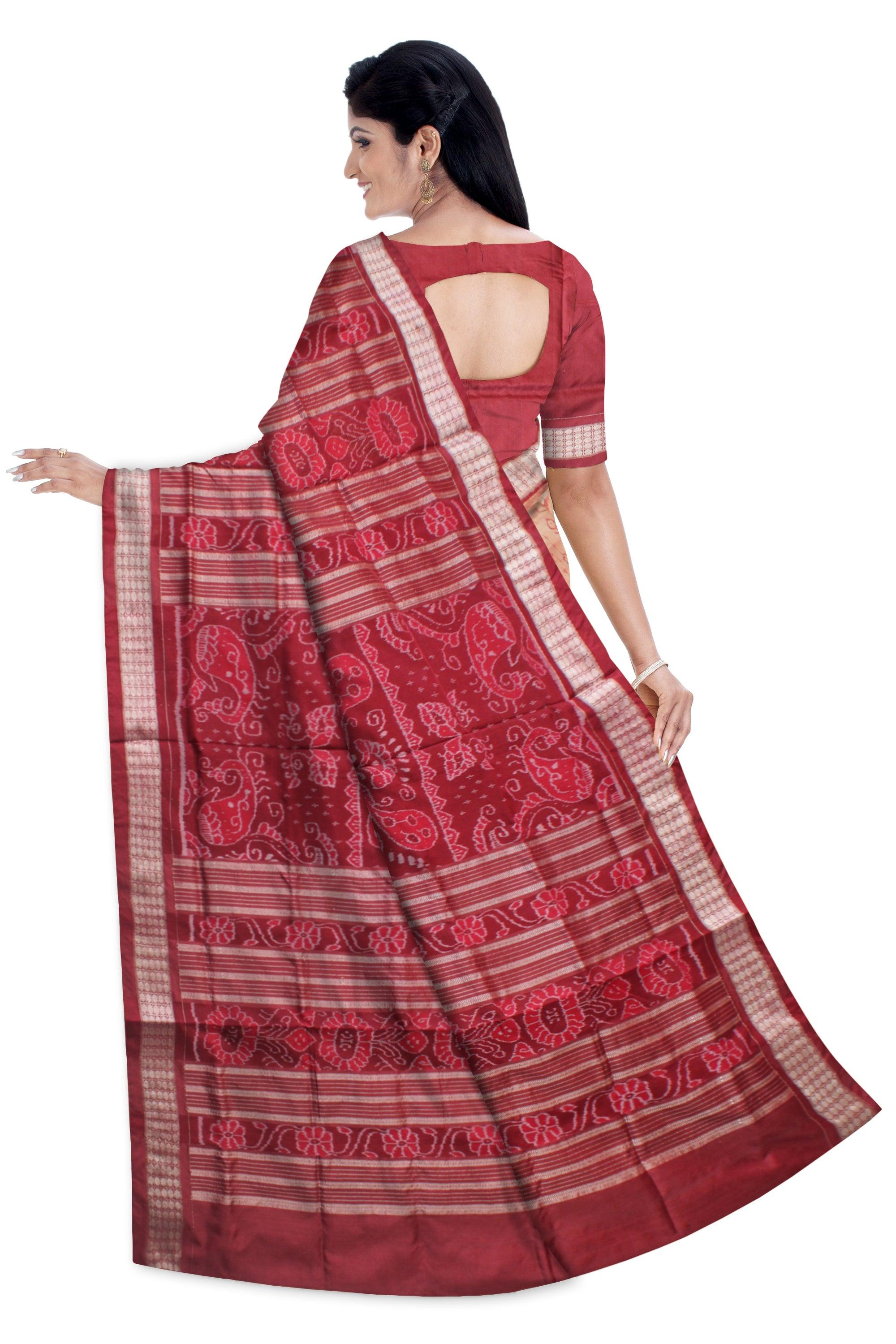 TRADITIONAL ELEPHANT PATTERN PATA SAREE IS 3D COLOR BASE, COMES WITH MATCHING BLOUSE PIECE. - Koshali Arts & Crafts Enterprise