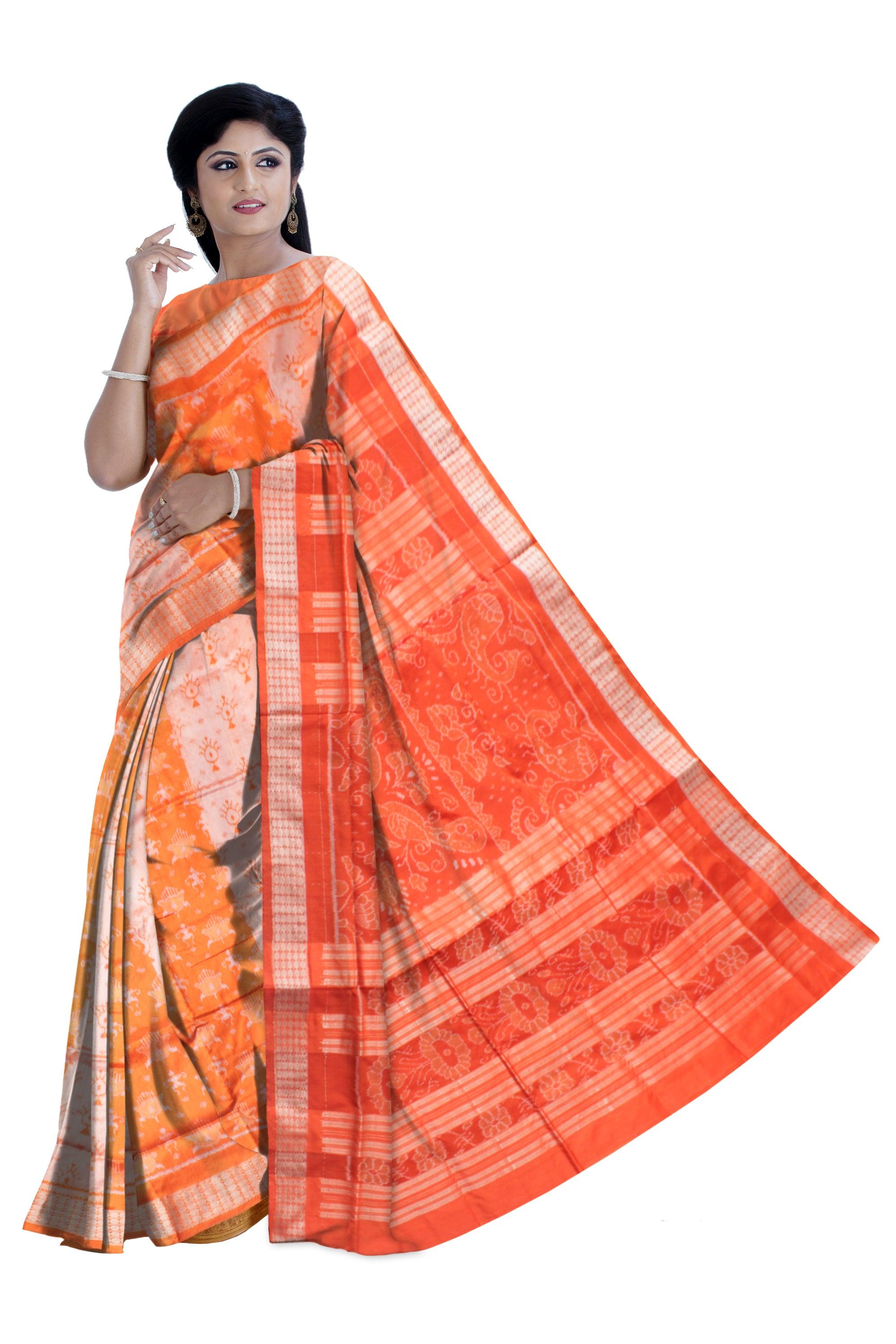 LATEST MARRAIGE COLLECTION TERRACOTTA PATTERN SILK SAREE IS ORANGE AND SILVER COLOR, WITH MATCHING BLOUSE PIECE. - Koshali Arts & Crafts Enterprise