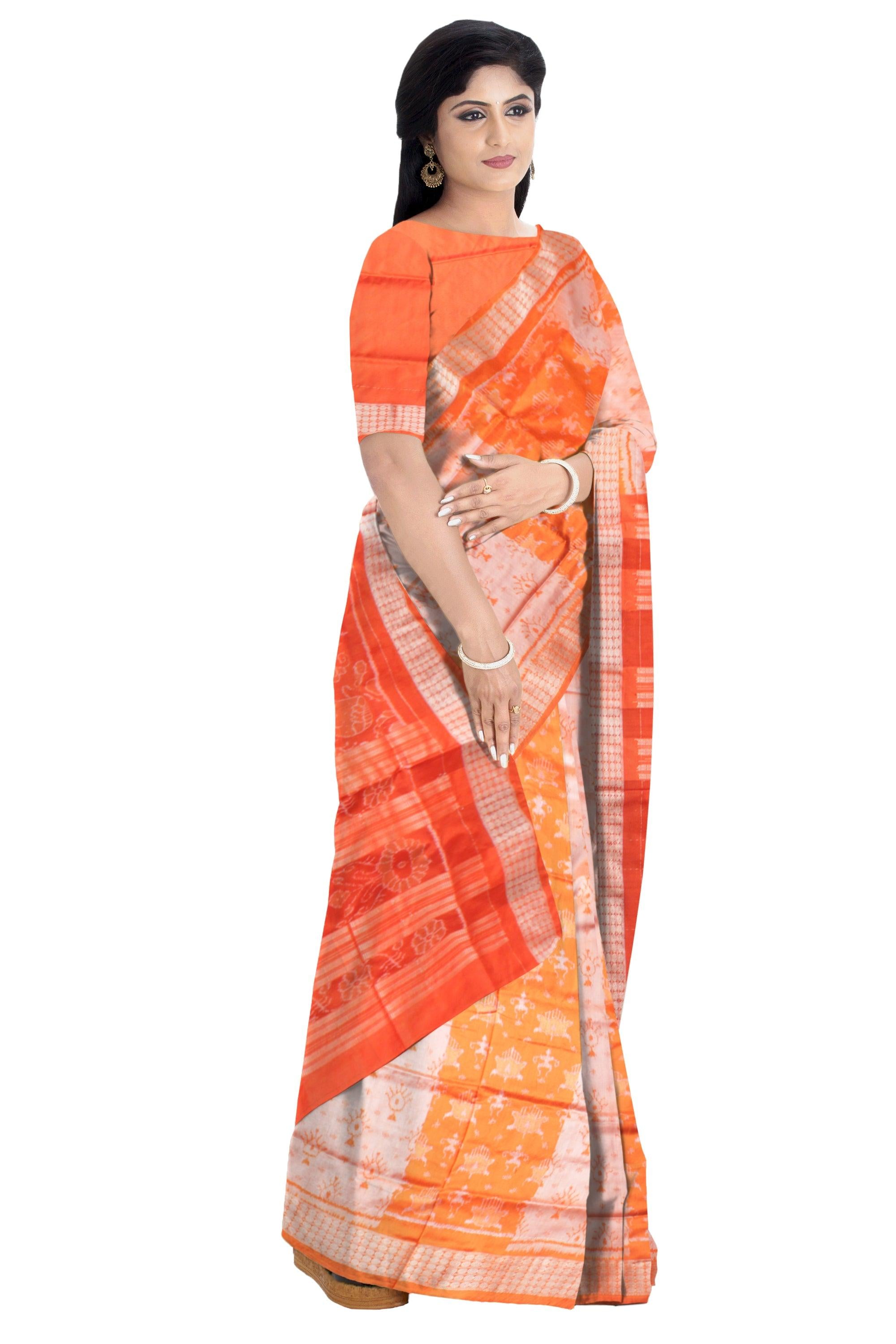 LATEST MARRAIGE COLLECTION TERRACOTTA PATTERN SILK SAREE IS ORANGE AND SILVER COLOR, WITH MATCHING BLOUSE PIECE. - Koshali Arts & Crafts Enterprise