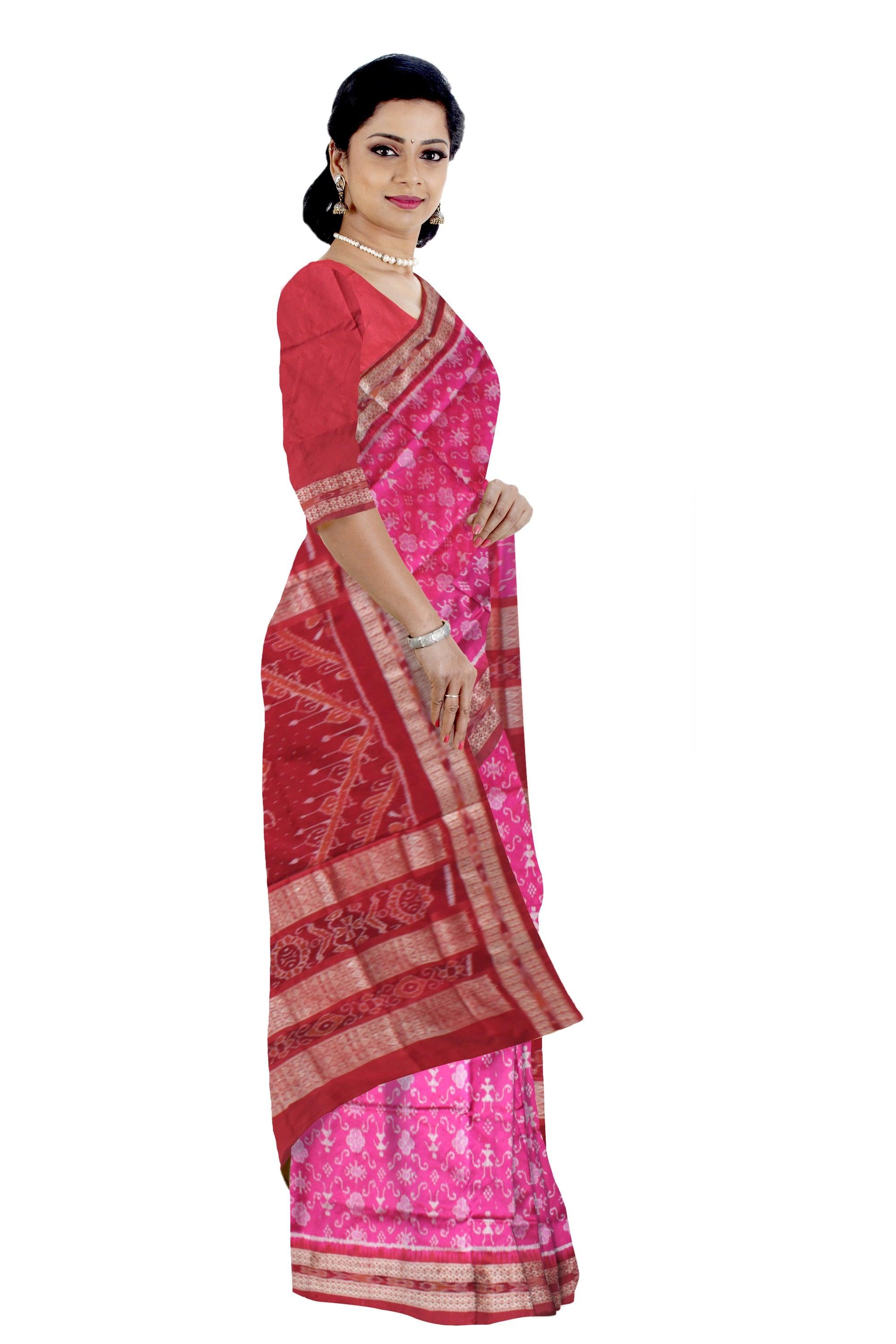TERRACOTTA  PATTERN SILK SAREE IS RANI AND MAROON COLOR BASE, AVAILABLE WITH MATCHING BLOUSE PIECE. - Koshali Arts & Crafts Enterprise