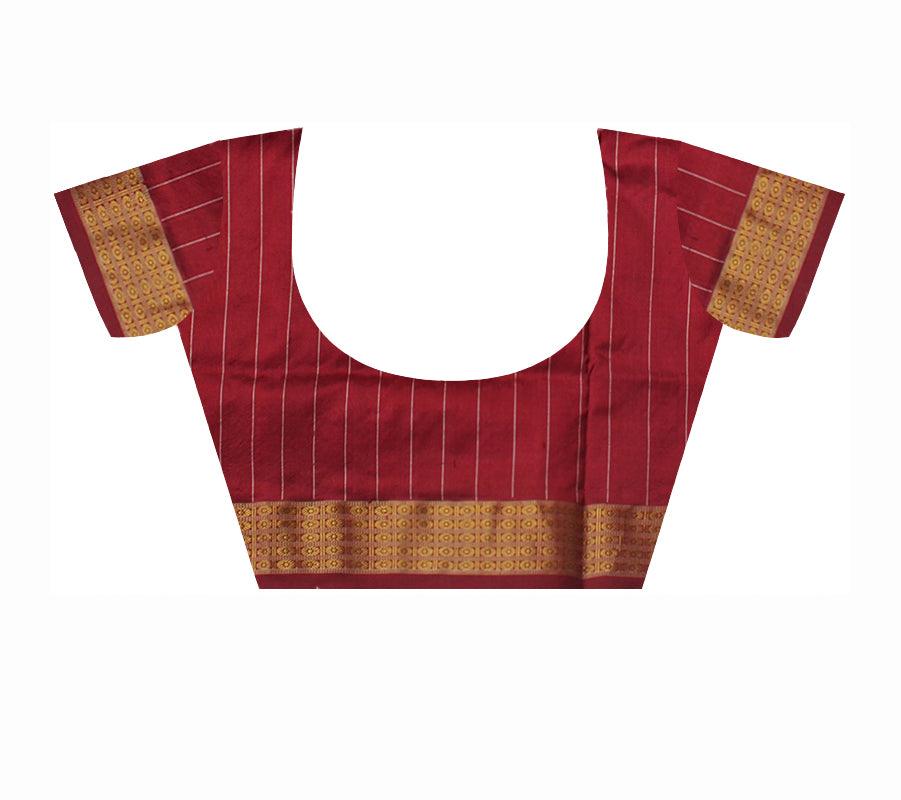 TRADITIONAL HANDWOVEN PURE TISSUE SILK IS RANI PINK AND DARK-ORANGE COLOR BASE, WITH MATCHING BLOUSE PIECE. - Koshali Arts & Crafts Enterprise