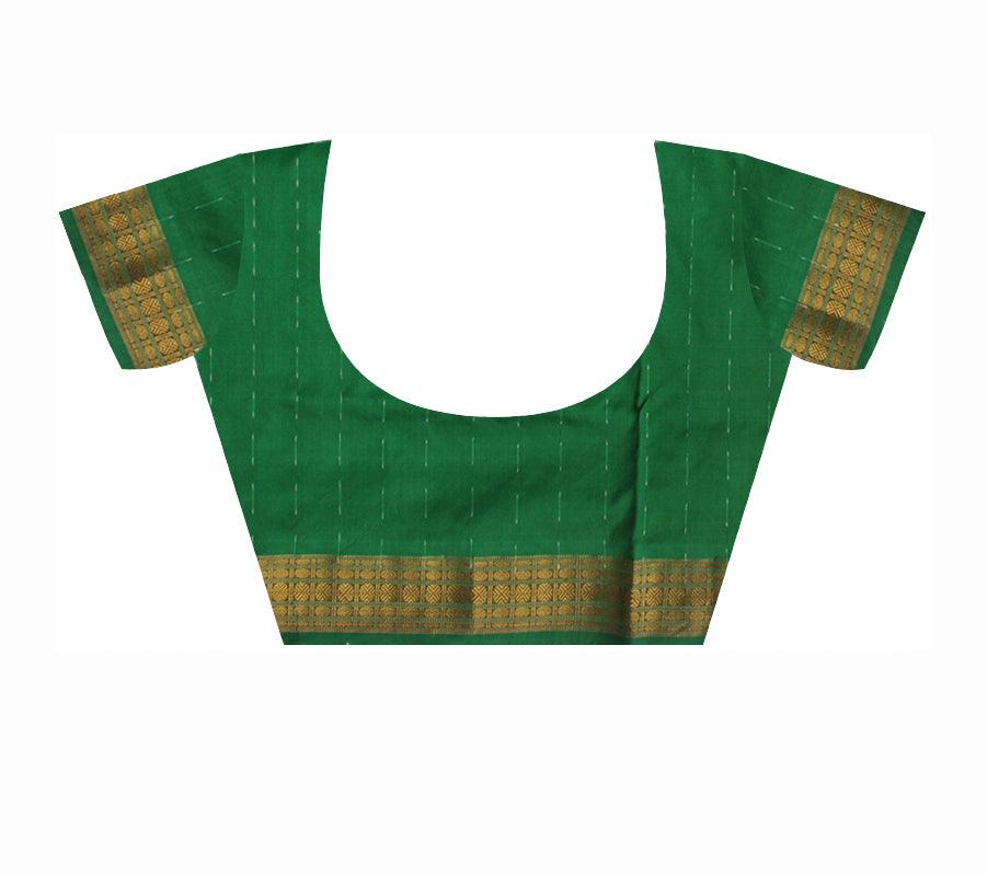 TRADITIONAL VILLAGE PATTERN PURE TISSUE SILK SAREE IS DARK-ORANGE AND GREEN COLOR BASE, COMES WITH ,MATCHING BLOUSE PIECE. - Koshali Arts & Crafts Enterprise