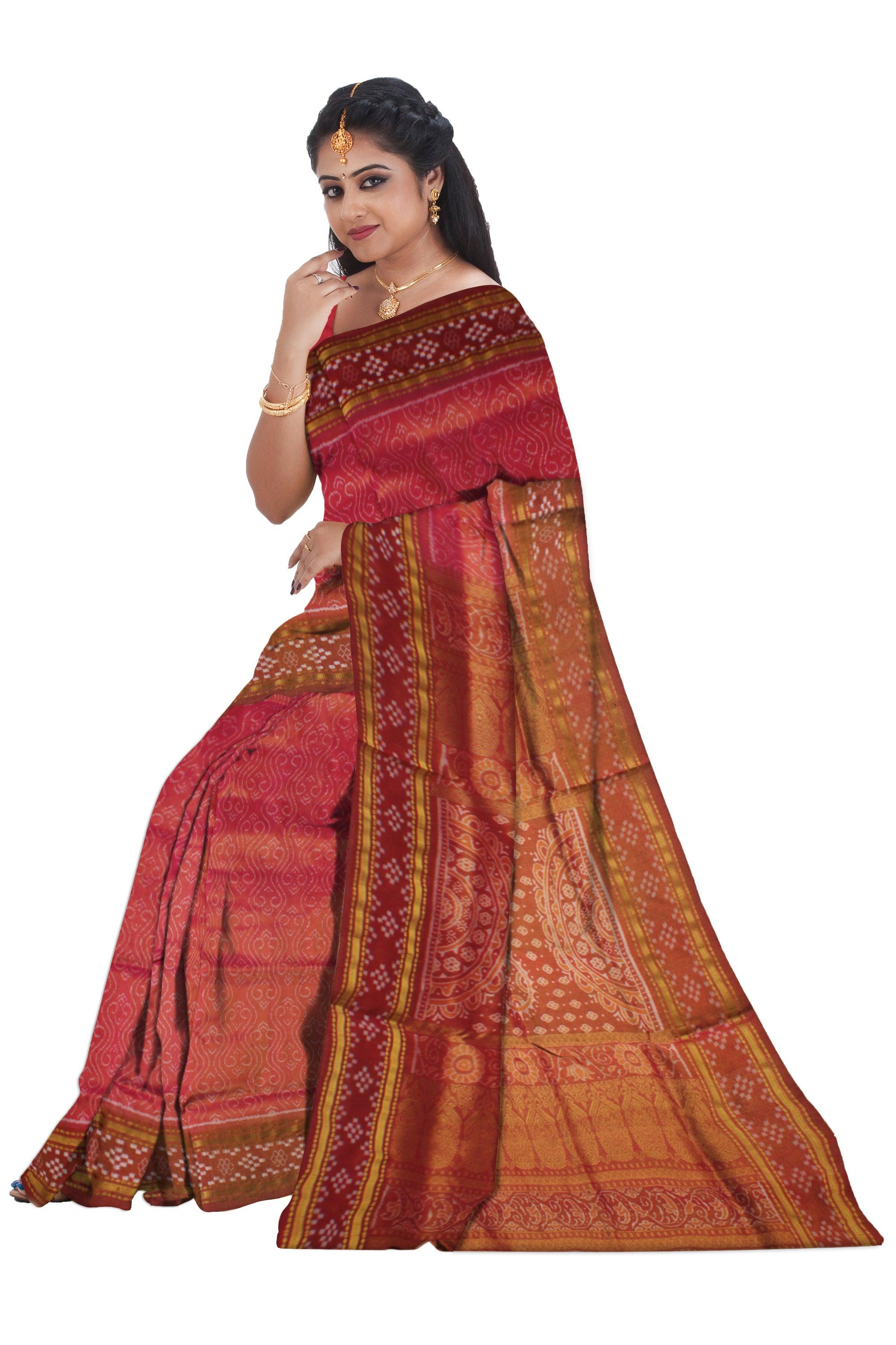 ROSY PINK AND MAROON COLOR IKAT PATTERN PURE TISSUE SILK SAREE, WITH BLOUSE PIECE. - Koshali Arts & Crafts Enterprise
