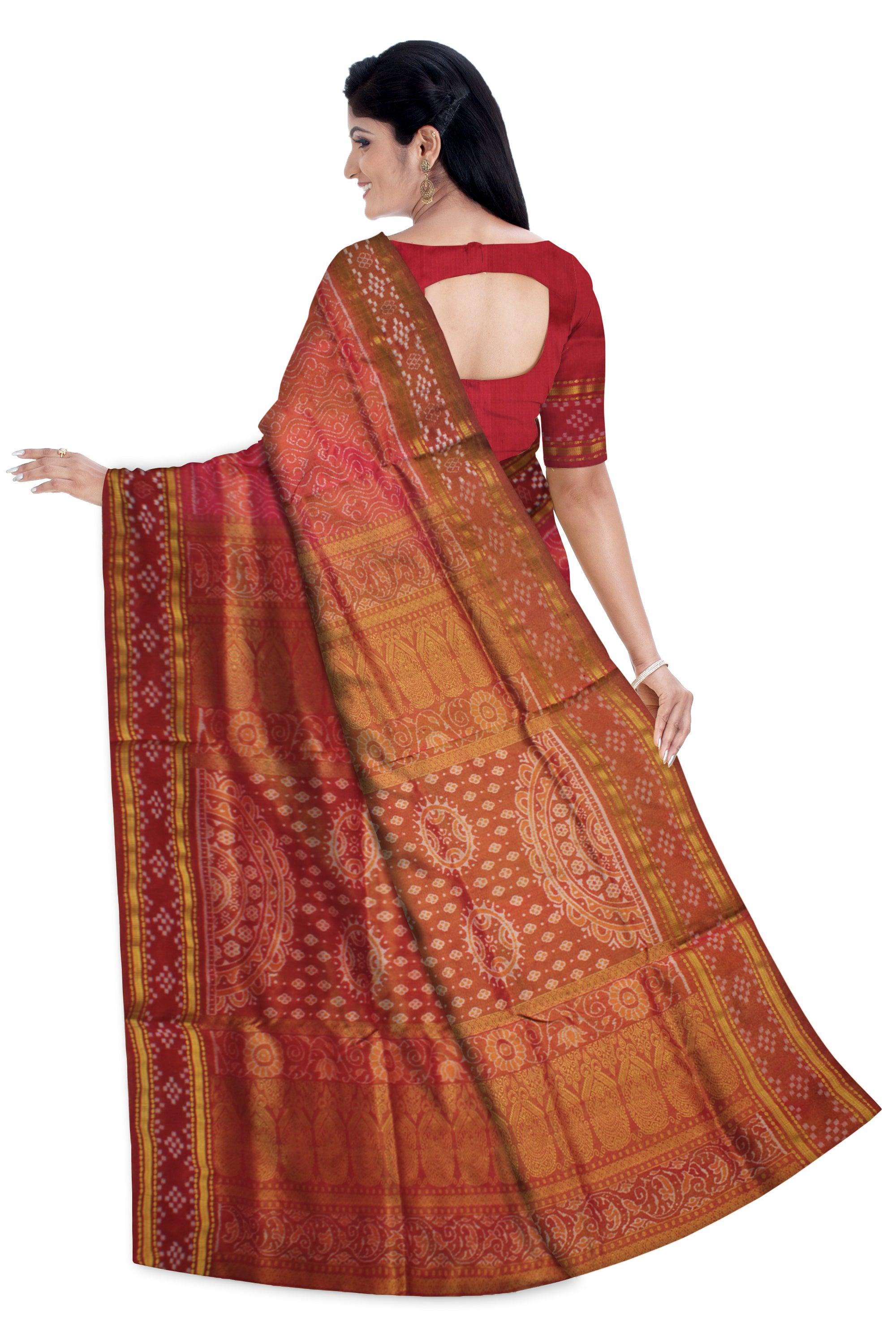 ROSY PINK AND MAROON COLOR IKAT PATTERN PURE TISSUE SILK SAREE, WITH BLOUSE PIECE. - Koshali Arts & Crafts Enterprise