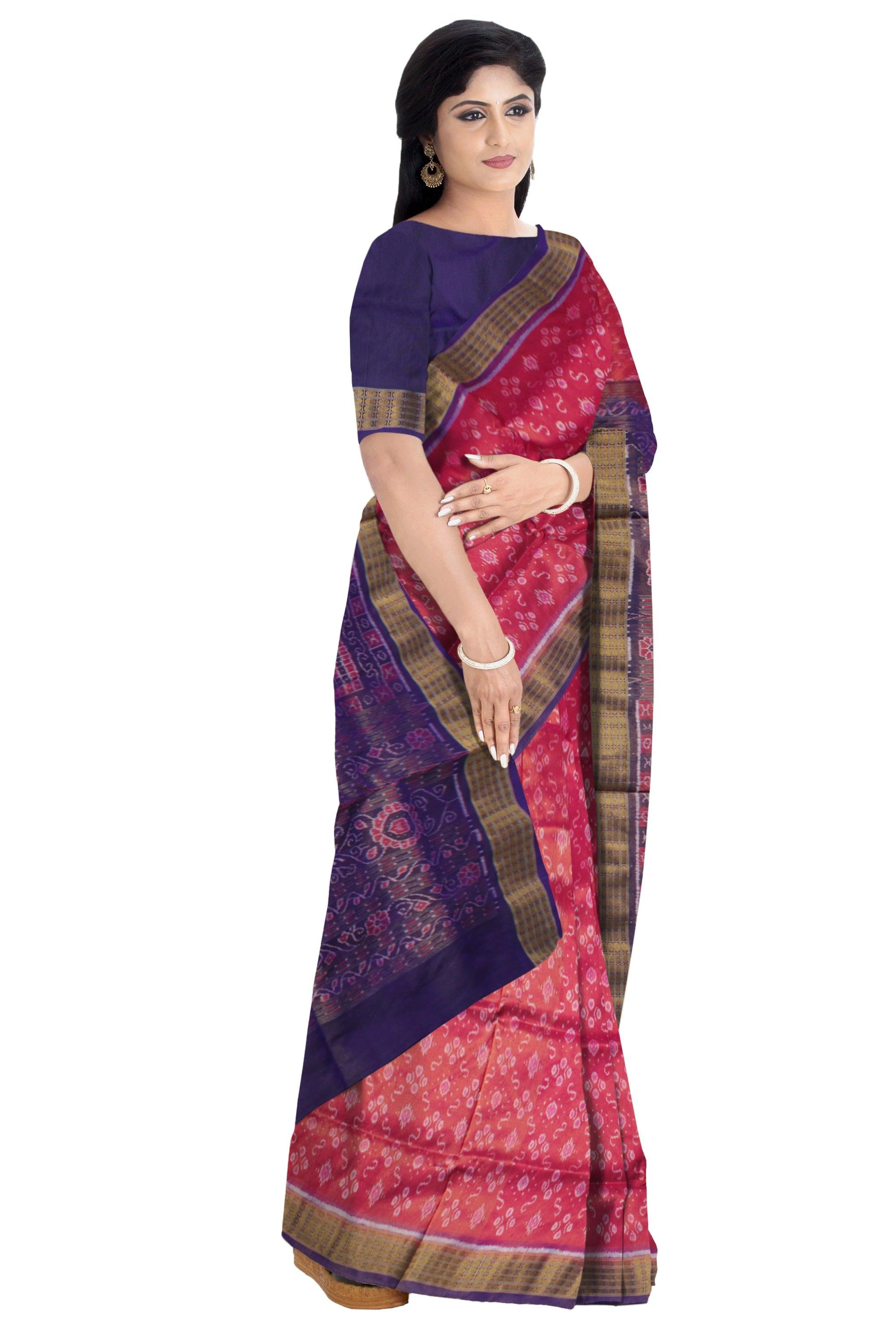 LATEST IKAT PATTERN PURE TISSUE SILK PATA SAREE IS DARK-PINK AND PURPLE COLOR BASE, ATTACHED WITH MATCHING BLOUSE PIECE. - Koshali Arts & Crafts Enterprise