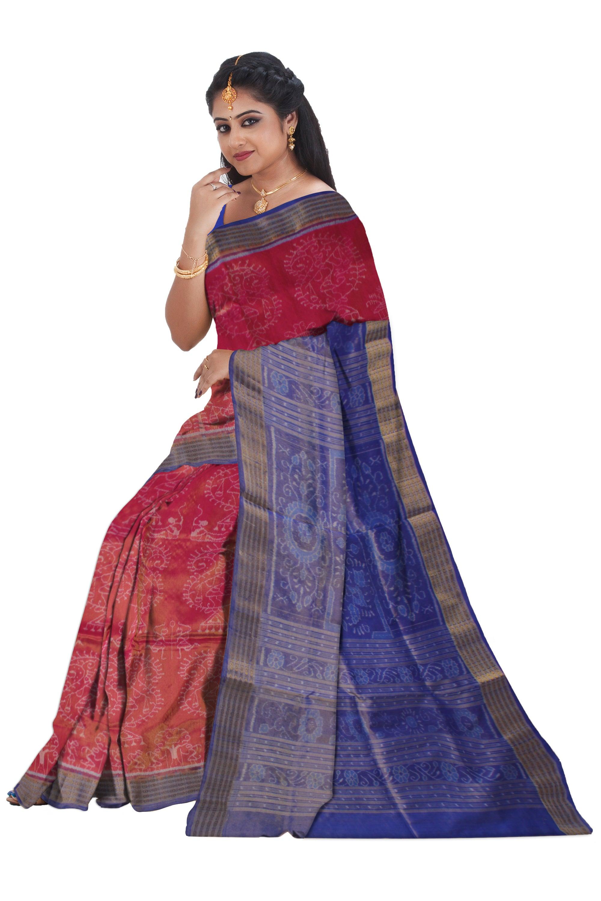 LATEST COLLECTION PURE TISSUE SILK SAREE IS DARK-PINK AND BLUE COLOR BASE, AVAILABLE WITH MATCHING BLOUSE PIECE. - Koshali Arts & Crafts Enterprise