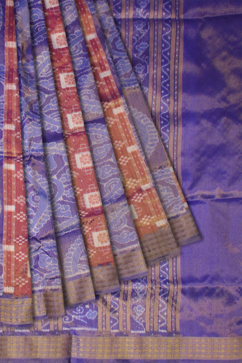 LATEST MARRAIGE COLLECTION PURE TISSUE SILK SAREE IS LIGHT BLUE AND DARK-ORANGE COLOR BASE, COMES WITH MATCHING BLOUSE PIECE. - Koshali Arts & Crafts Enterprise