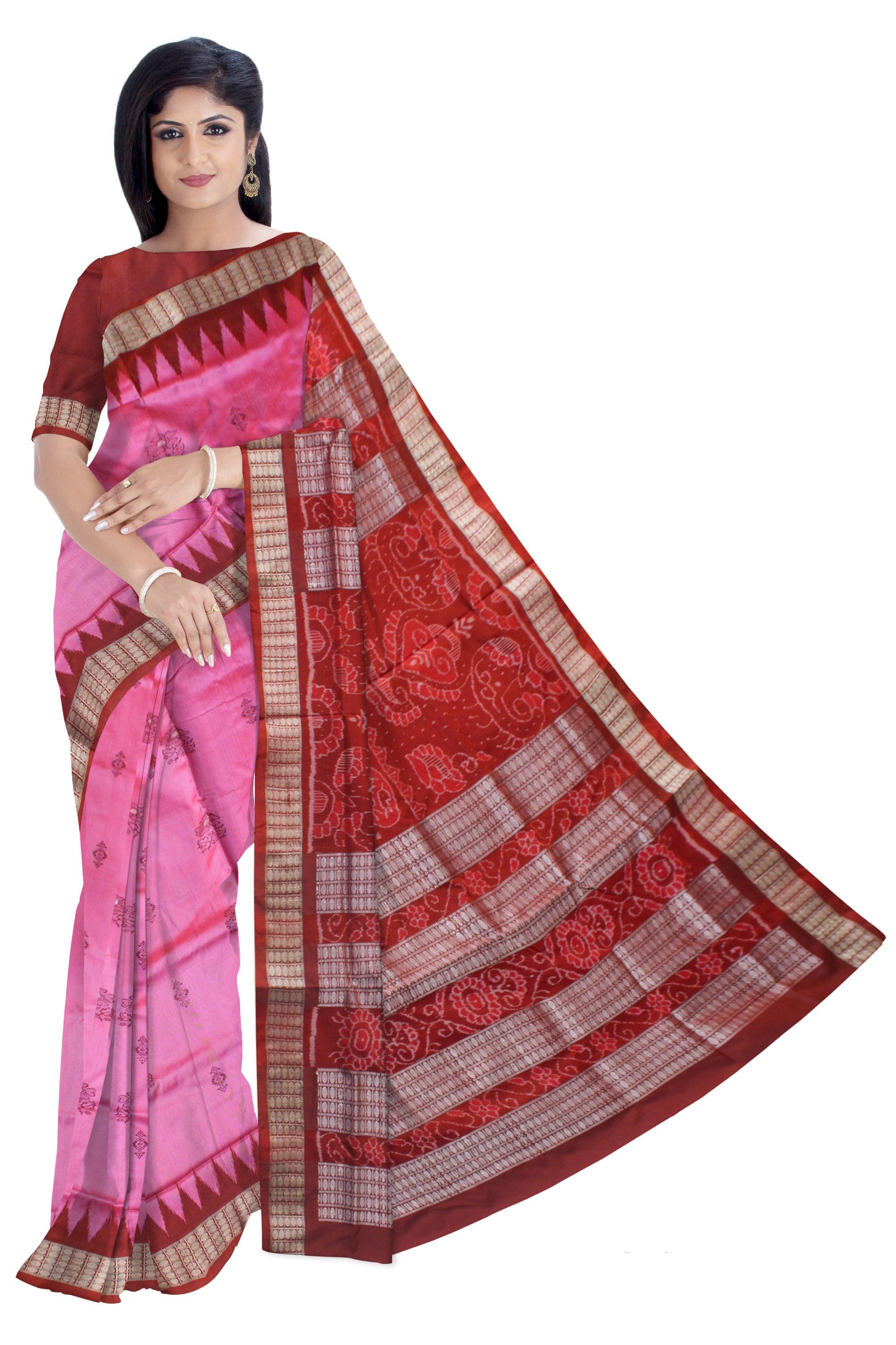 PINK AND MAROON COLOR PADMA PATA SAREE, WITH BLOUSE PIECE. - Koshali Arts & Crafts Enterprise