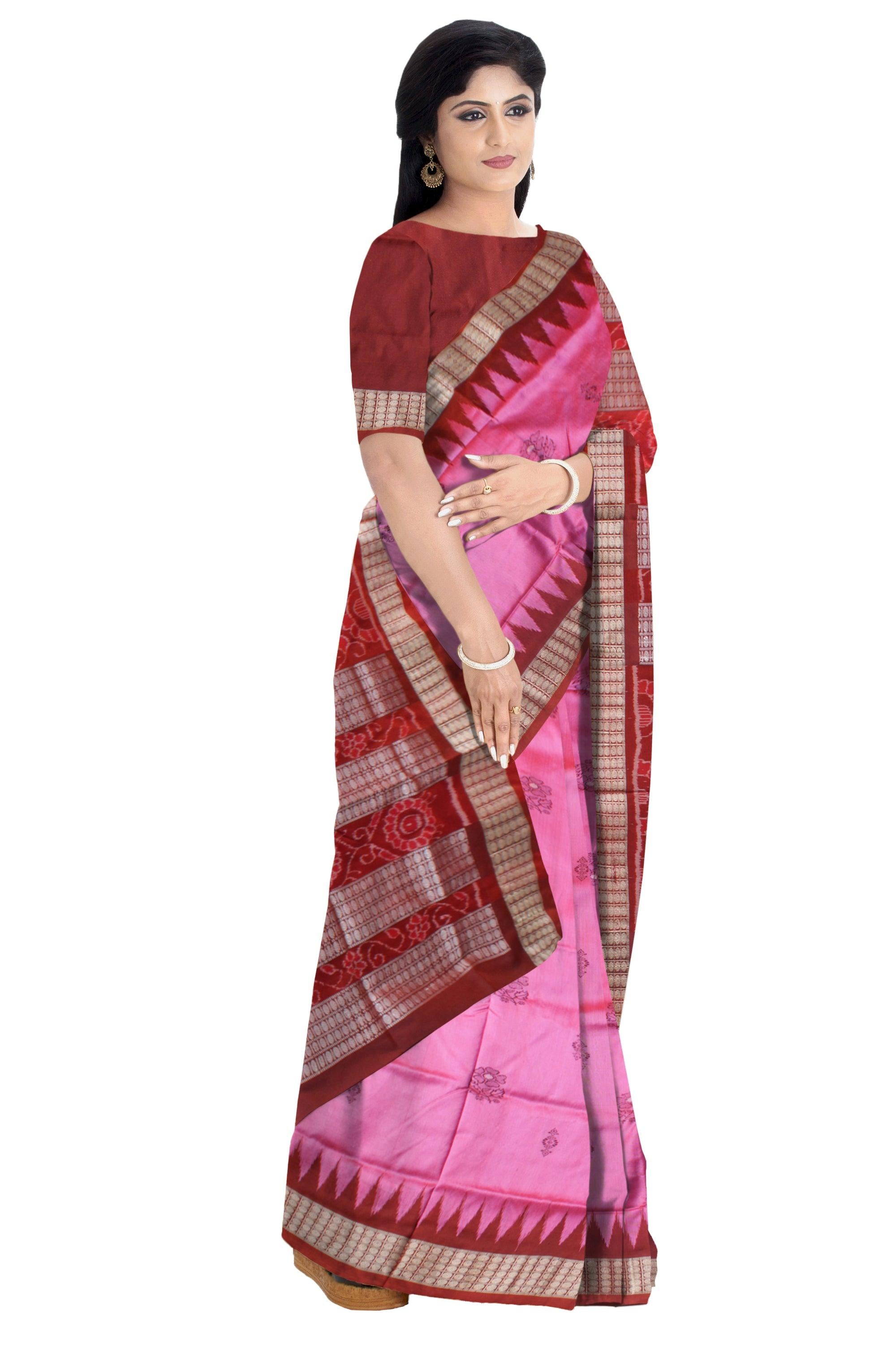 PINK AND MAROON COLOR PADMA PATA SAREE, WITH BLOUSE PIECE. - Koshali Arts & Crafts Enterprise