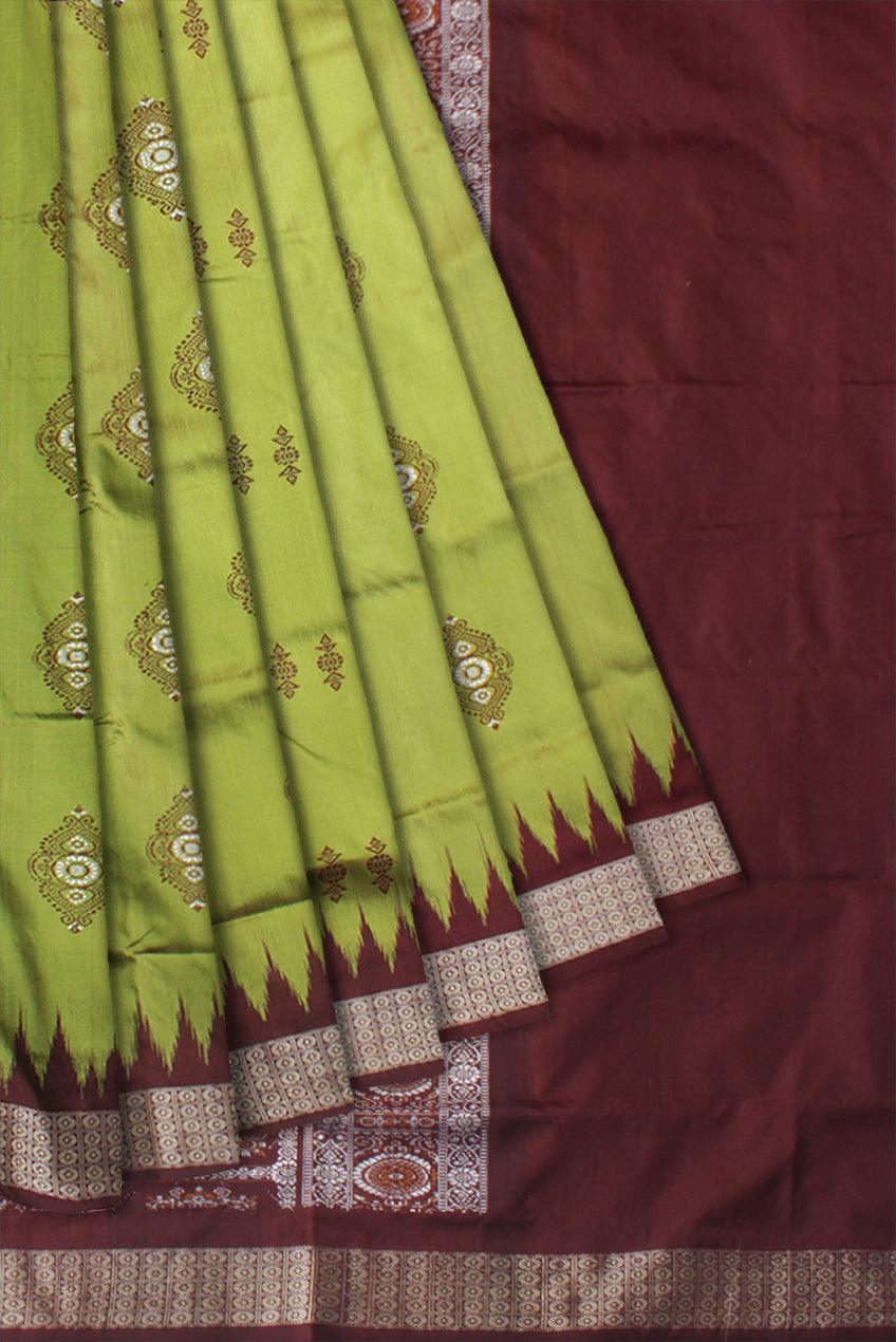 LATEST COLLECTION LIGHT GREEN AND COFFEE COLOR  PADMA PATA SAREE, WITH MATCHING BLOUSE PIECE. - Koshali Arts & Crafts Enterprise