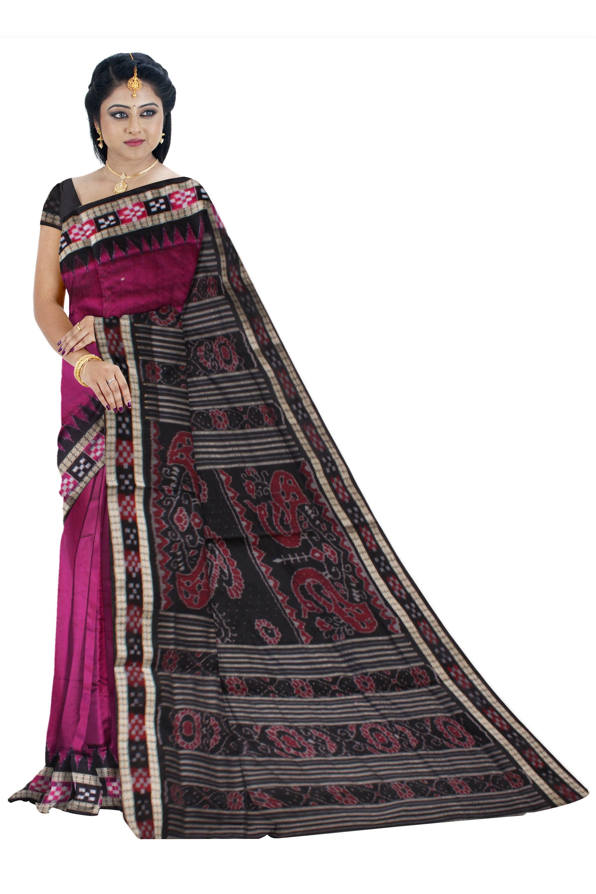 DARK-PINK AND BLACK COLOR DHADI SAPTA PATA SAREE, WITH MATCHING BLOUSE PIECE. - Koshali Arts & Crafts Enterprise