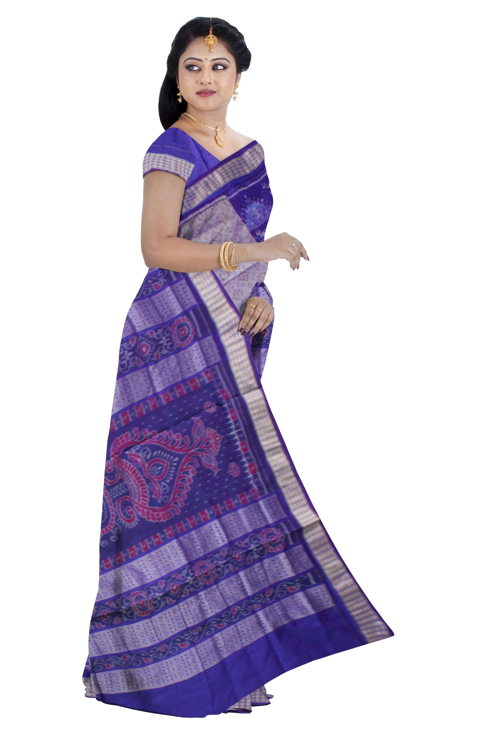 TRADITIONAL TERRACOTTA PATTERN PATA SAREE IS BLUE AND SILVER COLOR BASE, COMES WITH MATCHING BLOUSE PIECE. - Koshali Arts & Crafts Enterprise