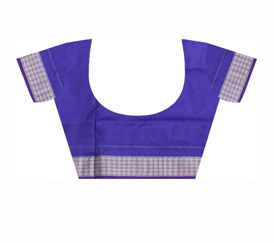TRADITIONAL TERRACOTTA PATTERN PATA SAREE IS BLUE AND SILVER COLOR BASE, COMES WITH MATCHING BLOUSE PIECE. - Koshali Arts & Crafts Enterprise