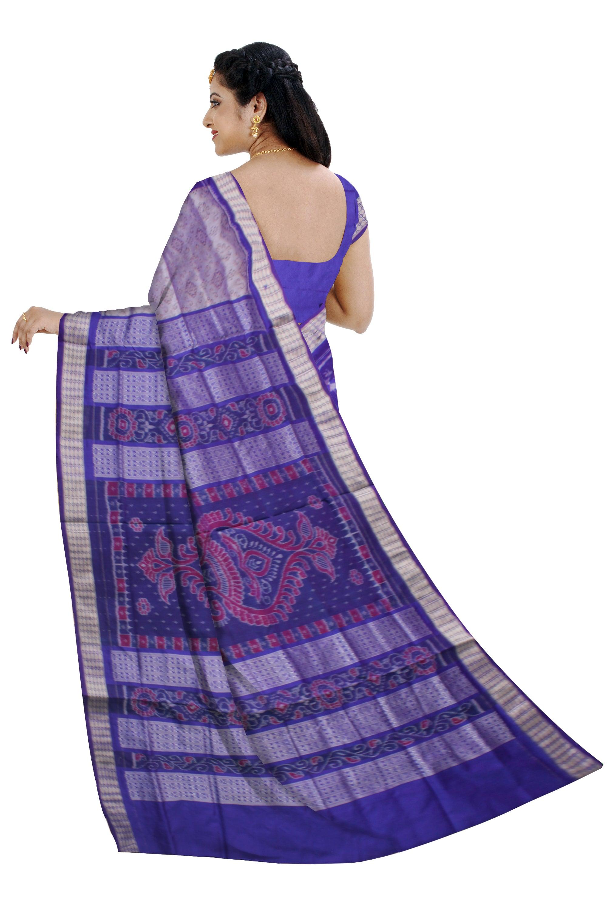 TRADITIONAL TERRACOTTA PATTERN PATA SAREE IS BLUE AND SILVER COLOR BASE, COMES WITH MATCHING BLOUSE PIECE. - Koshali Arts & Crafts Enterprise