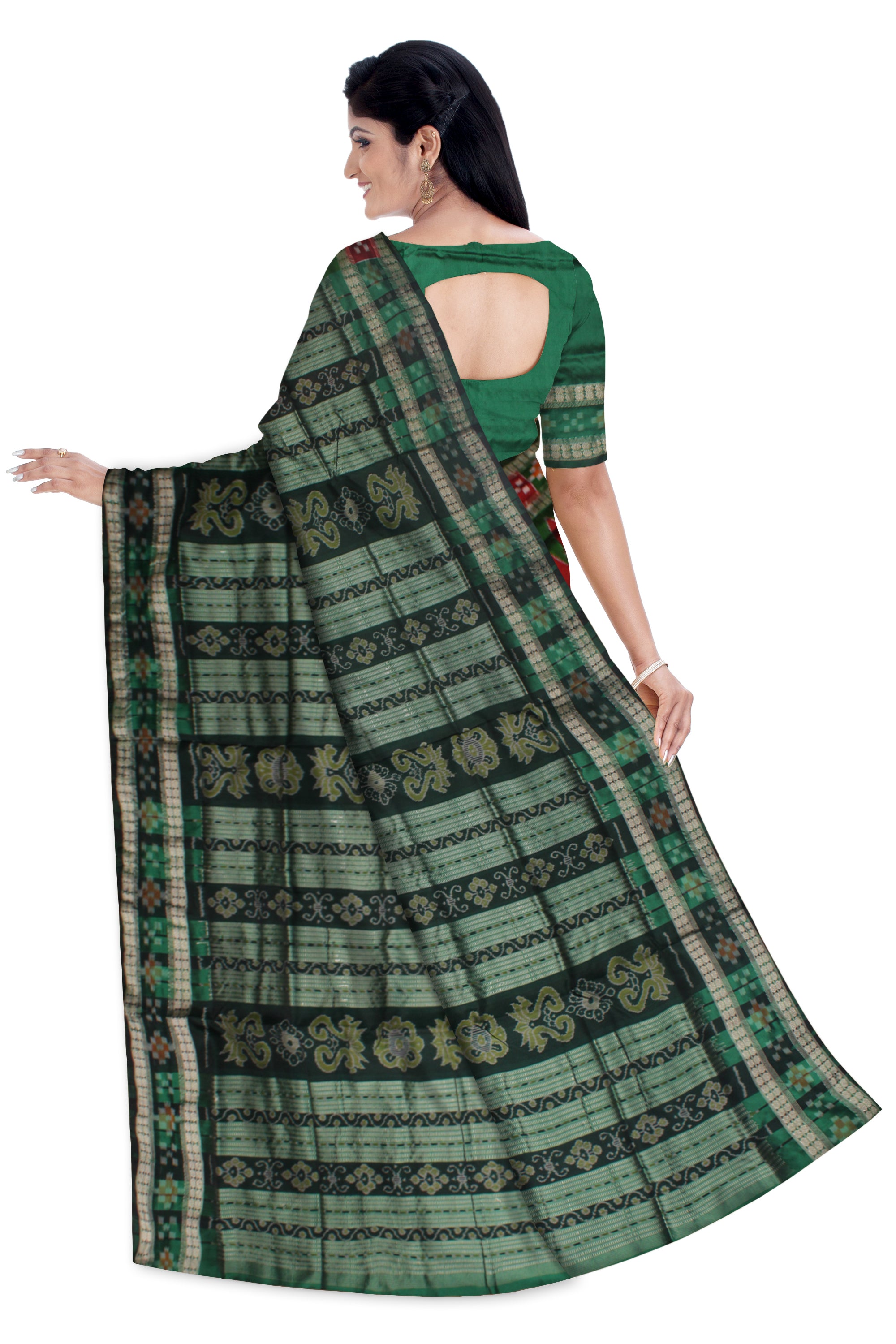 TRADITIONAL DHADI SAPTA PATTERN PATA SAREE IS MAROON AND GREEN COLOR BASE, AVAILABLE WITH MATCHING BLOUSE PIECE. - Koshali Arts & Crafts Enterprise