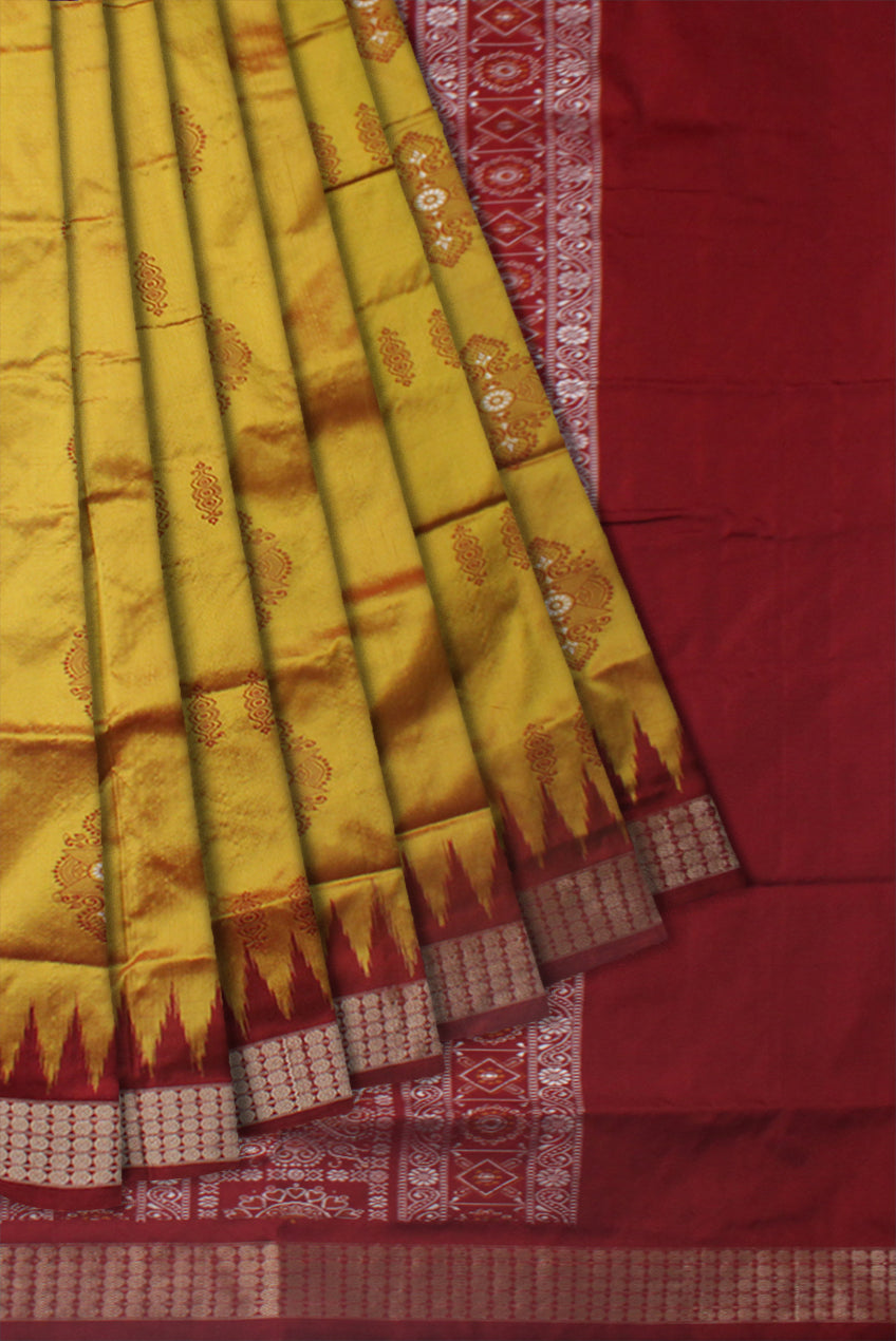 YELLOW AND MAROON COLOR PADMA PATA SAREE , WITH MATCHING BLOUSE PIECE. - Koshali Arts & Crafts Enterprise