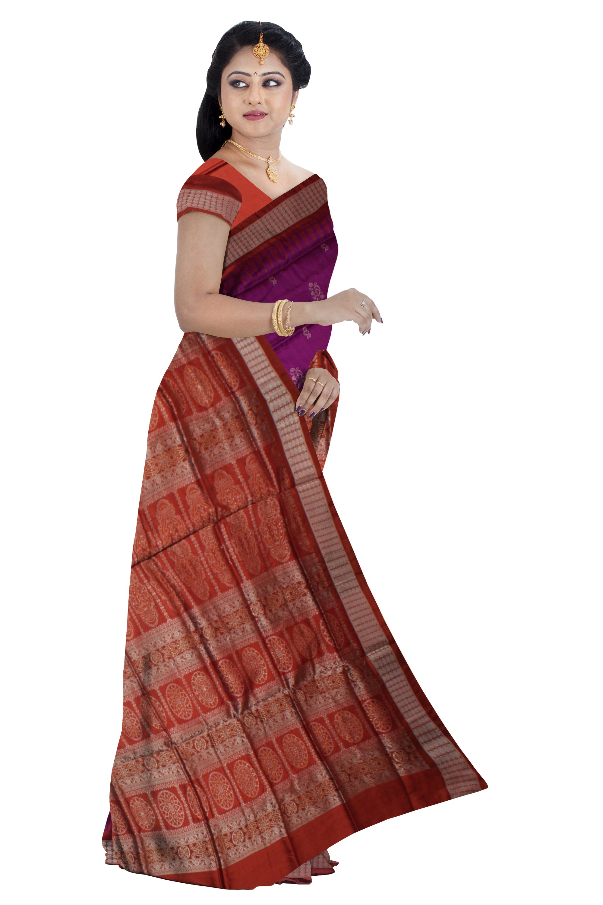 LATEST DESIGN SMALL FLOWER PATTERN PURPLE AND MAROON COLOR PATA SAREE, WITH MATCHING BLOUSE PIECE. - Koshali Arts & Crafts Enterprise
