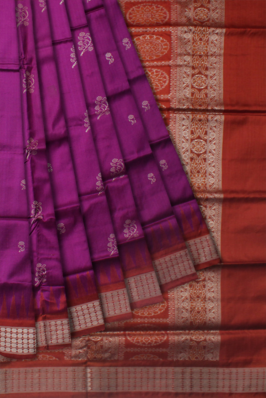 LATEST DESIGN SMALL FLOWER PATTERN PURPLE AND MAROON COLOR PATA SAREE, WITH MATCHING BLOUSE PIECE. - Koshali Arts & Crafts Enterprise