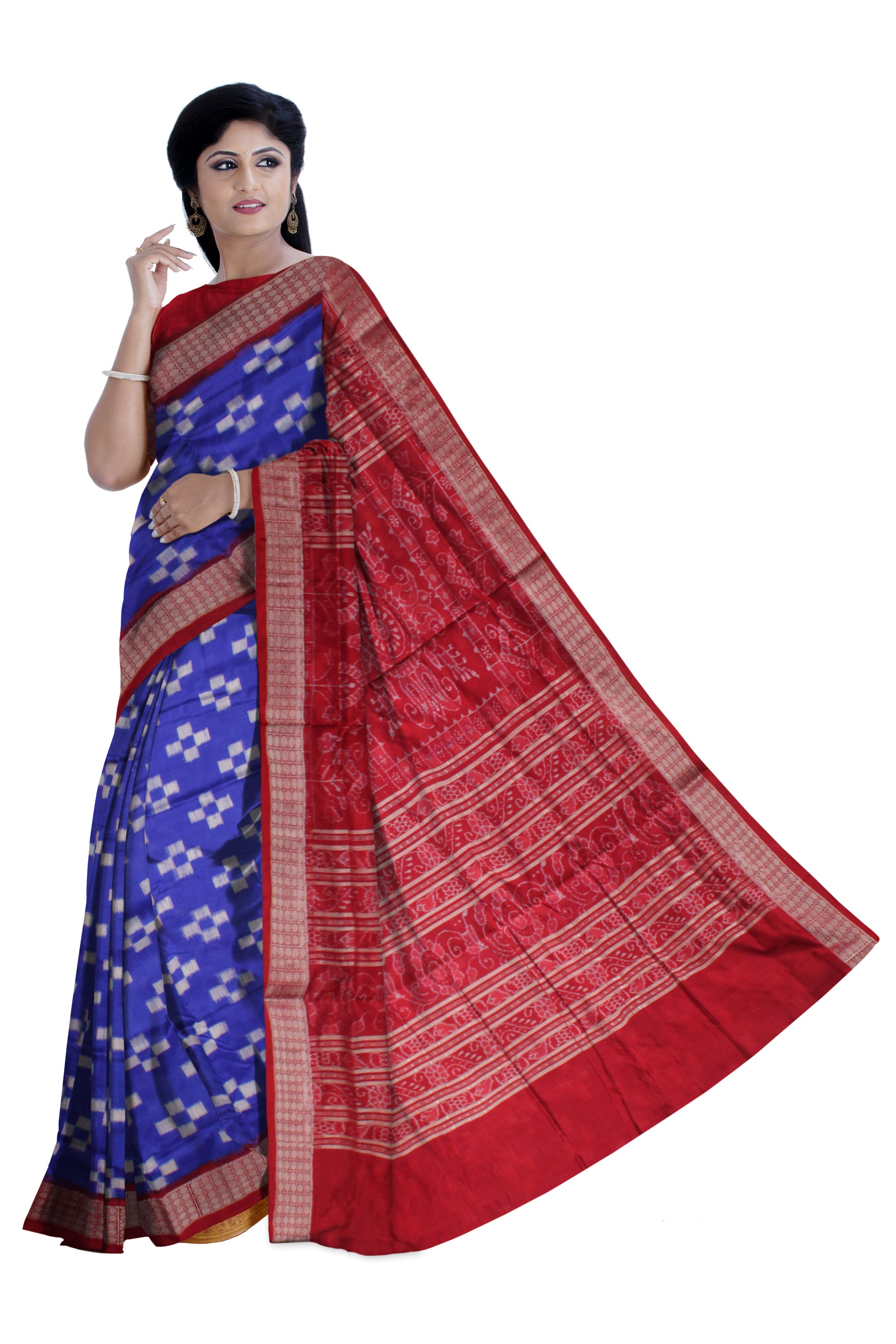 BLUE AND MAROON COLOR PASAPALI WORK PURE SILK SAREE, WITH BLOUSE PIECE. - Koshali Arts & Crafts Enterprise