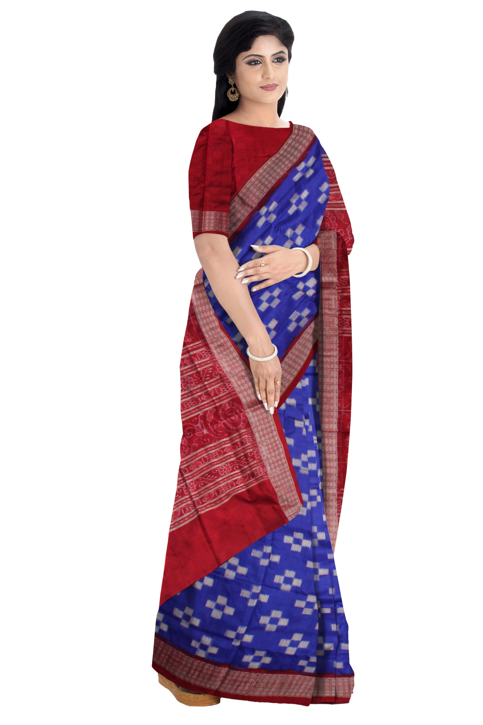 BLUE AND MAROON COLOR PASAPALI WORK PURE SILK SAREE, WITH BLOUSE PIECE. - Koshali Arts & Crafts Enterprise