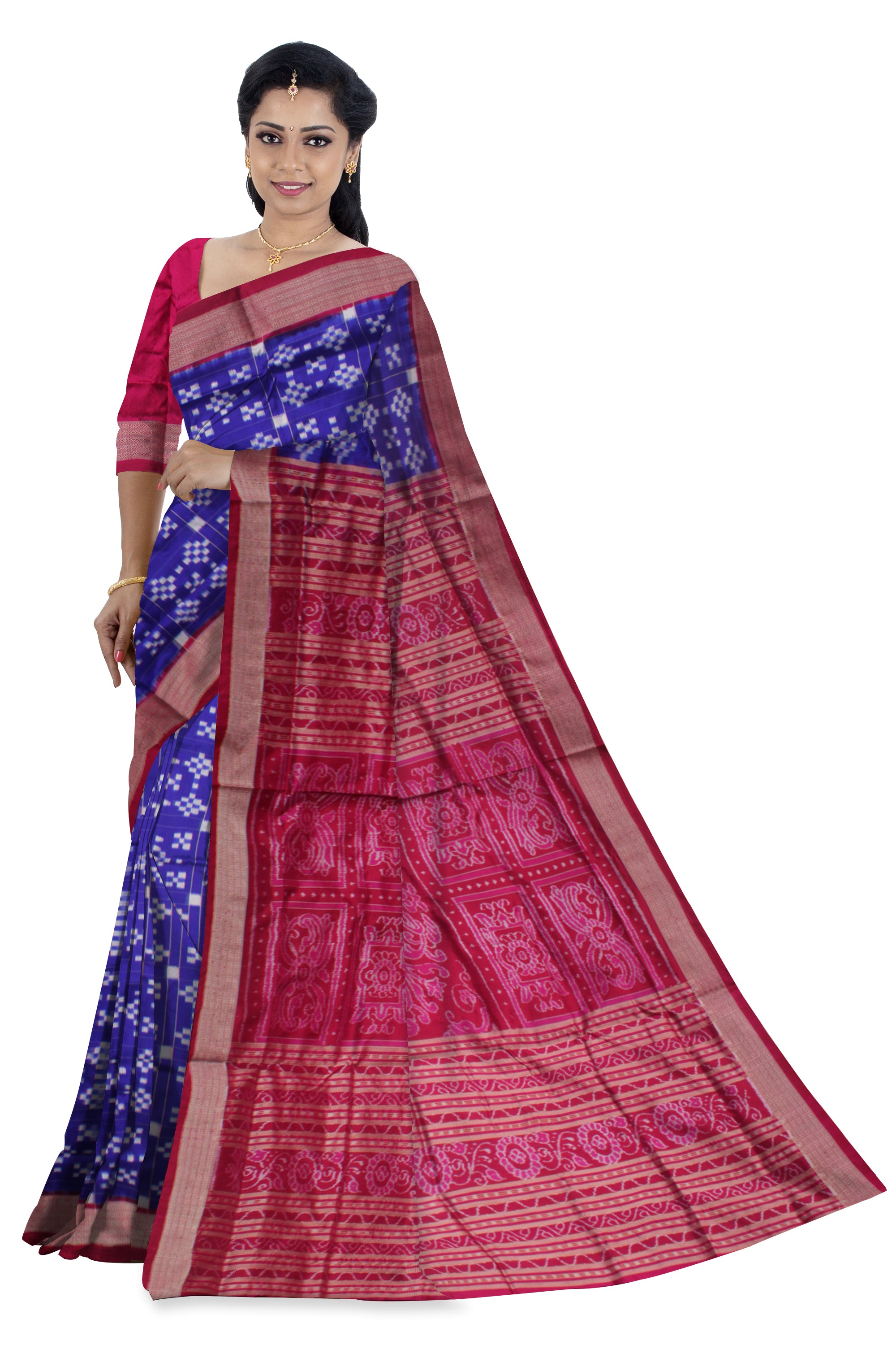 PASAPALI BOX PATTERN PURE SILK SAREE IS BLUE AND ROSY-PINK COLOR BASE,COMES WITH MATCHING BLOUSE PIECE. - Koshali Arts & Crafts Enterprise