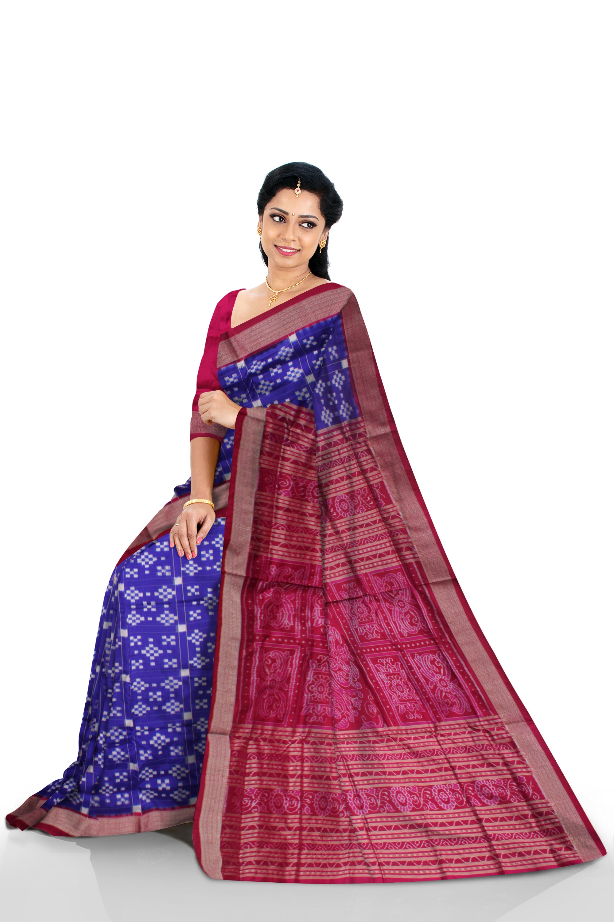 PASAPALI BOX PATTERN PURE SILK SAREE IS BLUE AND ROSY-PINK COLOR BASE,COMES WITH MATCHING BLOUSE PIECE. - Koshali Arts & Crafts Enterprise