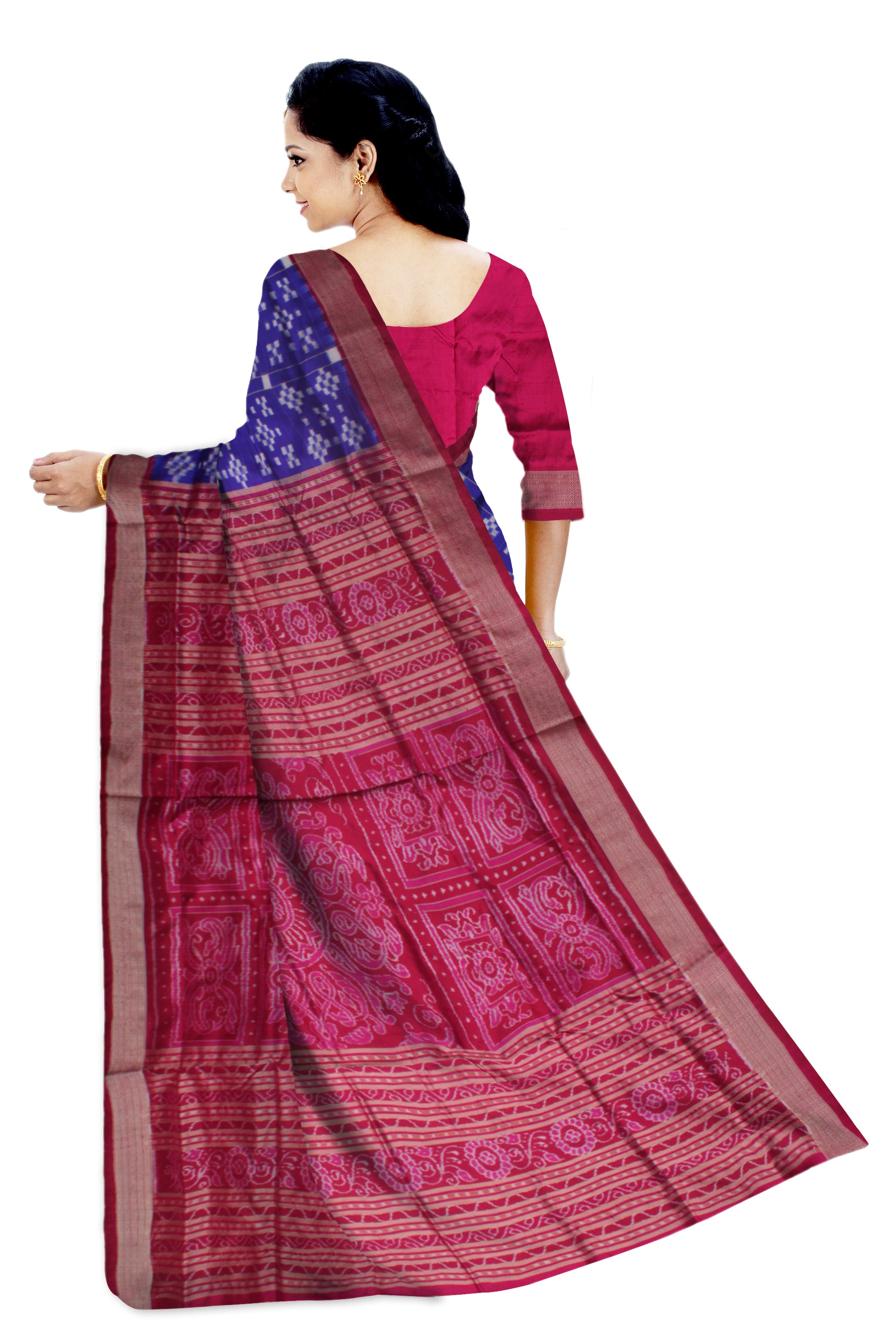 PASAPALI BOX PATTERN PURE SILK SAREE IS BLUE AND ROSY-PINK COLOR BASE,COMES WITH MATCHING BLOUSE PIECE. - Koshali Arts & Crafts Enterprise
