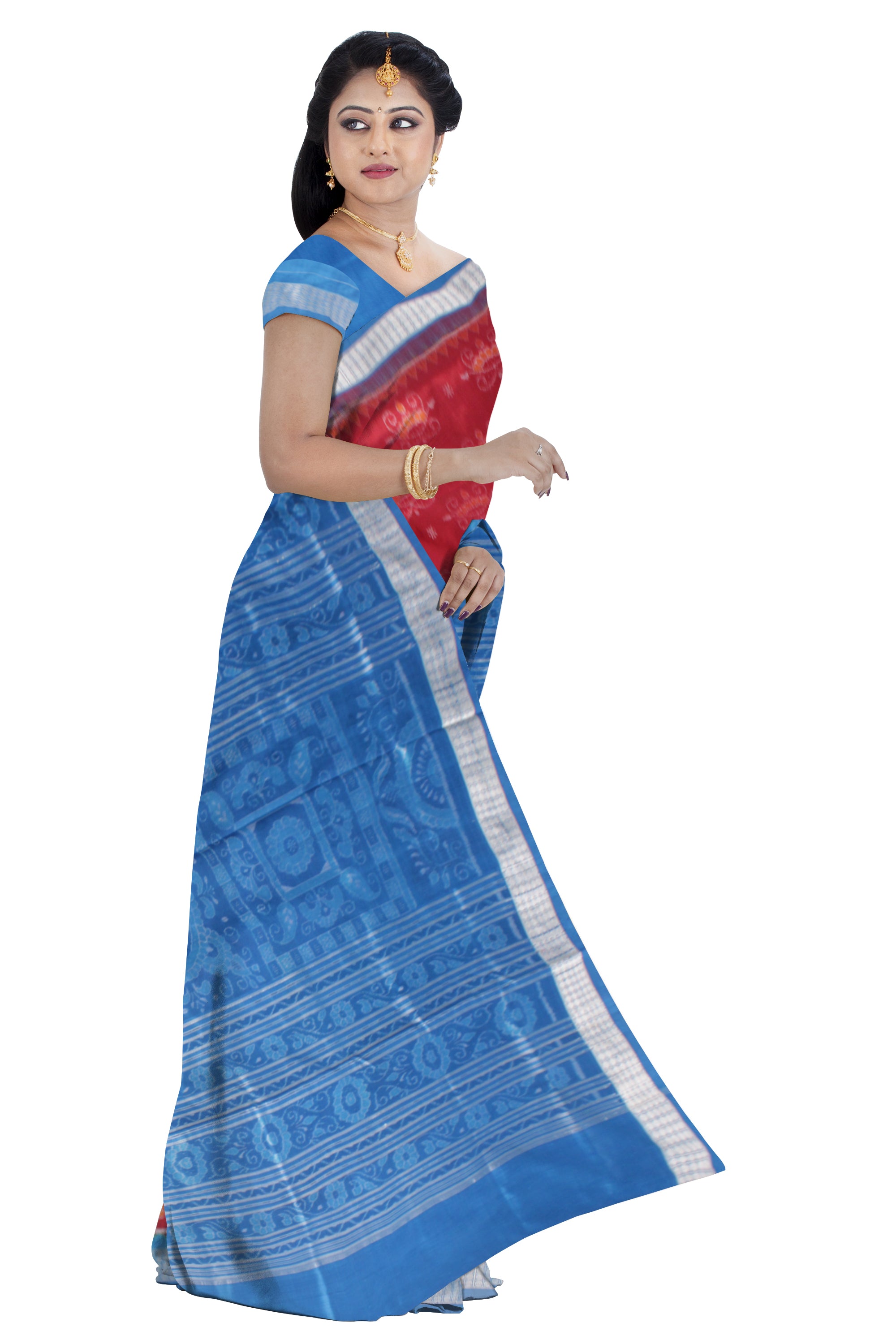 MAROON AND SKY COLOR LION PRINT PURE SILK SAREE, WITH BLOUSE PIECE. - Koshali Arts & Crafts Enterprise