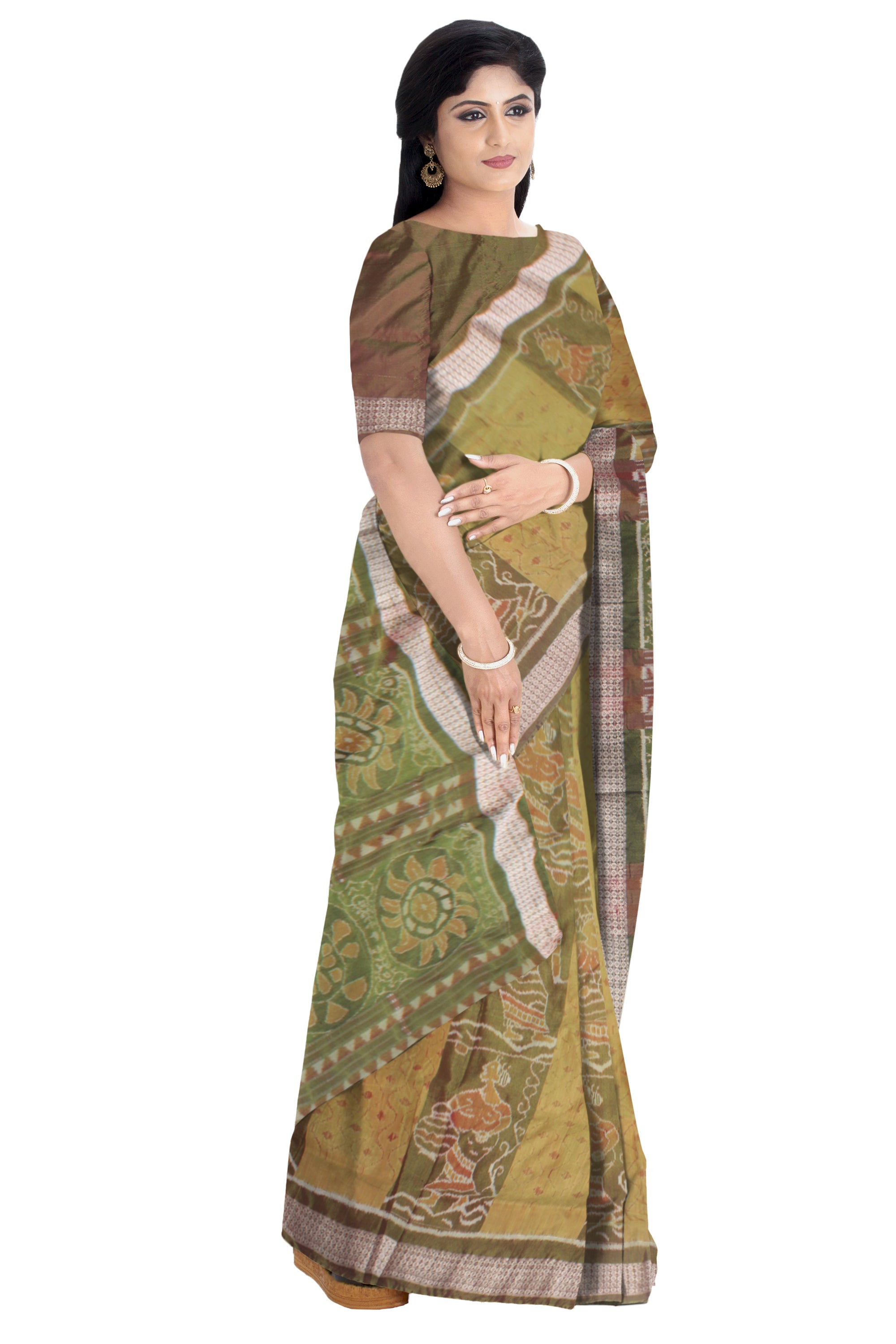 LATEST COLLECTION OLIVE COLOR BAPTA PATA SAREE, ATTACHED WITH MATCHING BLOUSE PIECE. - Koshali Arts & Crafts Enterprise