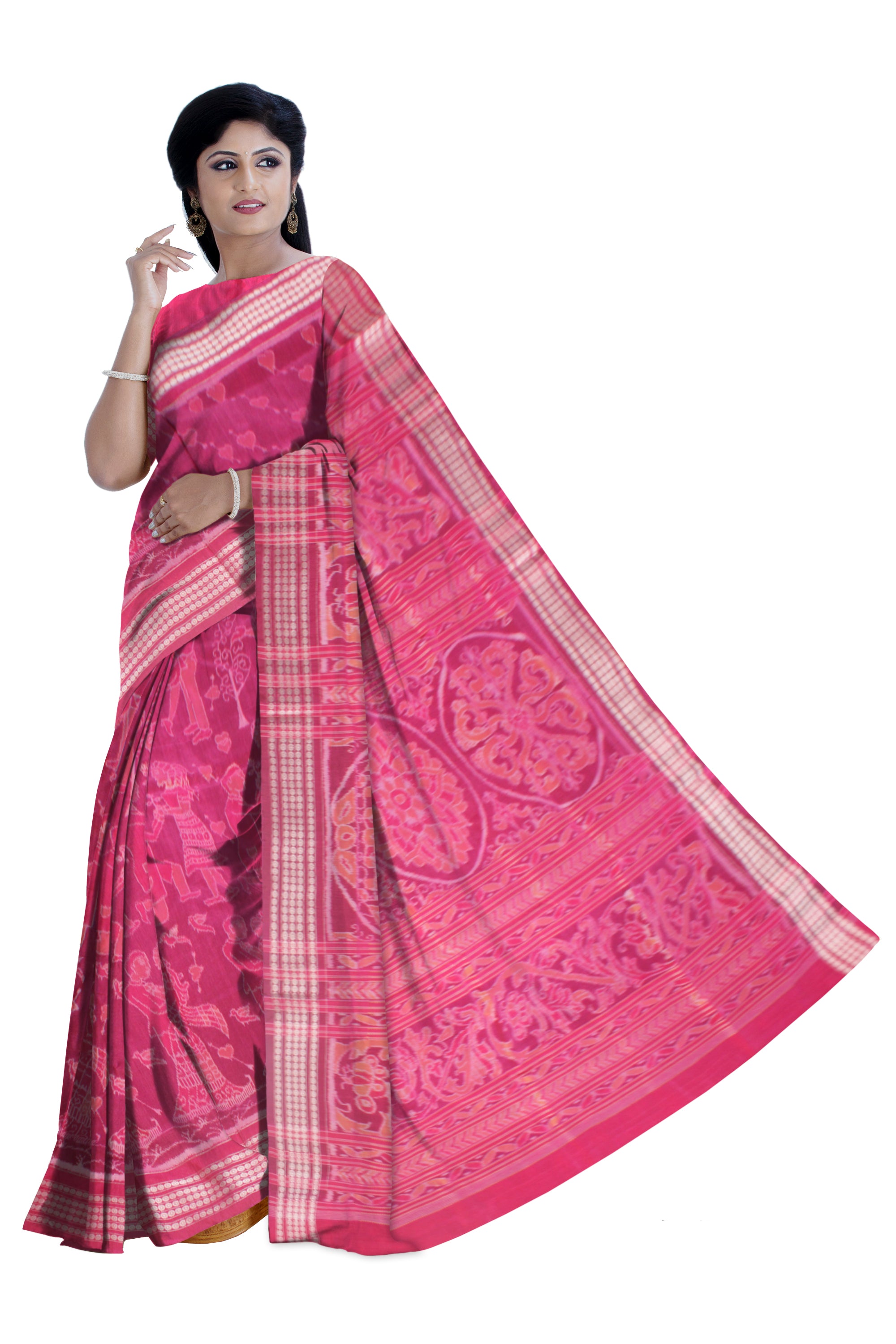 COUPLE DANCE PATTERN PURE COTTON SAREE IS PINK COLOR BASE,WITH BLOUSE PIECE. - Koshali Arts & Crafts Enterprise